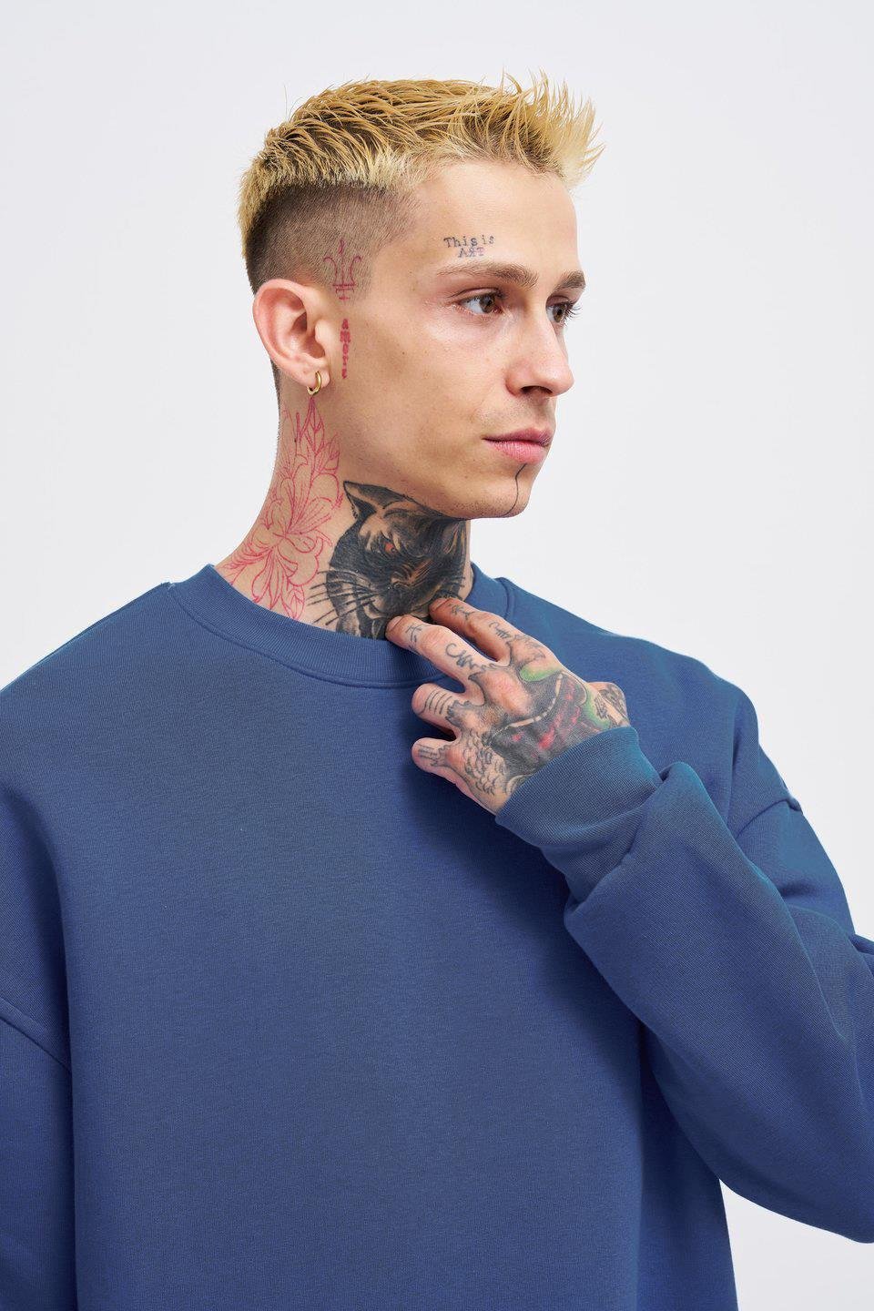 Erkek Oversize Basic Sabah Mavi Sweatshirt