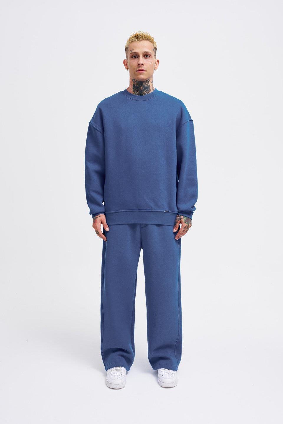 Erkek Oversize Basic Sabah Mavi Sweatshirt