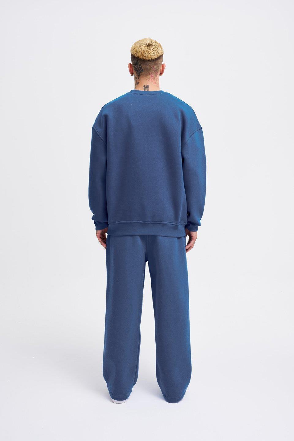 Erkek Oversize Basic Sabah Mavi Sweatshirt