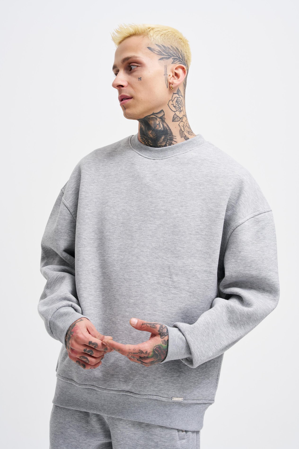 Erkek Oversize Basic Sweatshirt GREY MELANGE