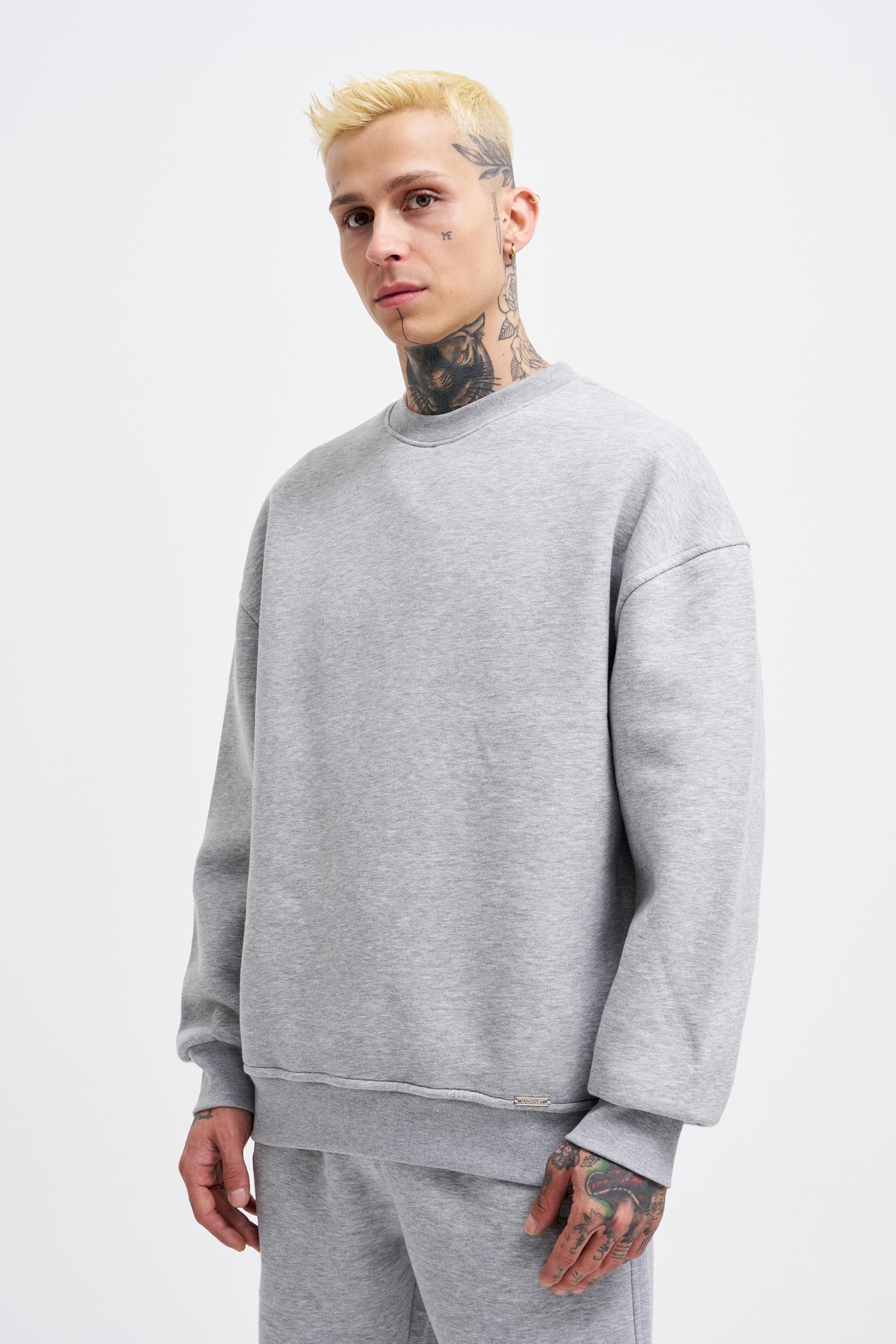 Erkek Oversize Basic Sweatshirt GREY MELANGE