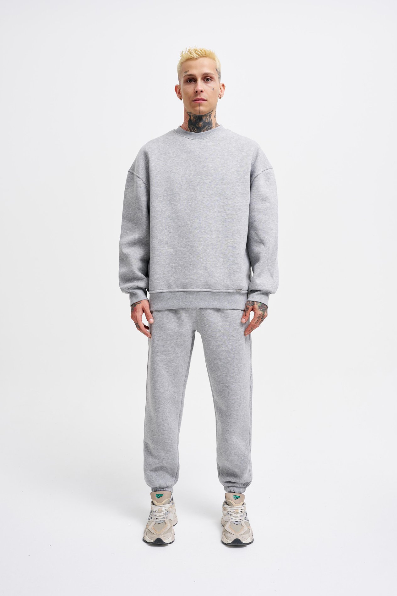 Erkek Oversize Basic Sweatshirt GREY MELANGE