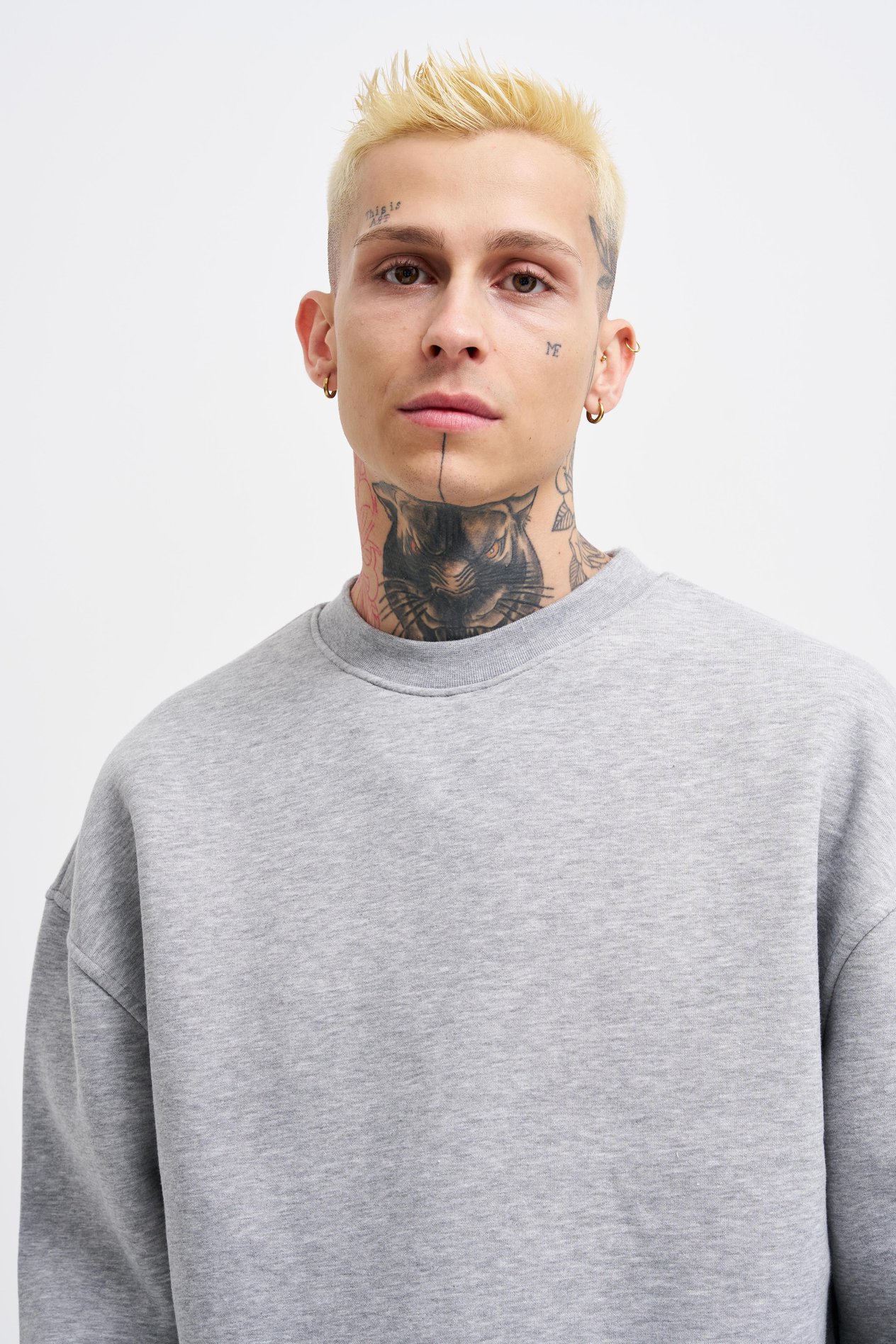 Erkek Oversize Basic Sweatshirt GREY MELANGE