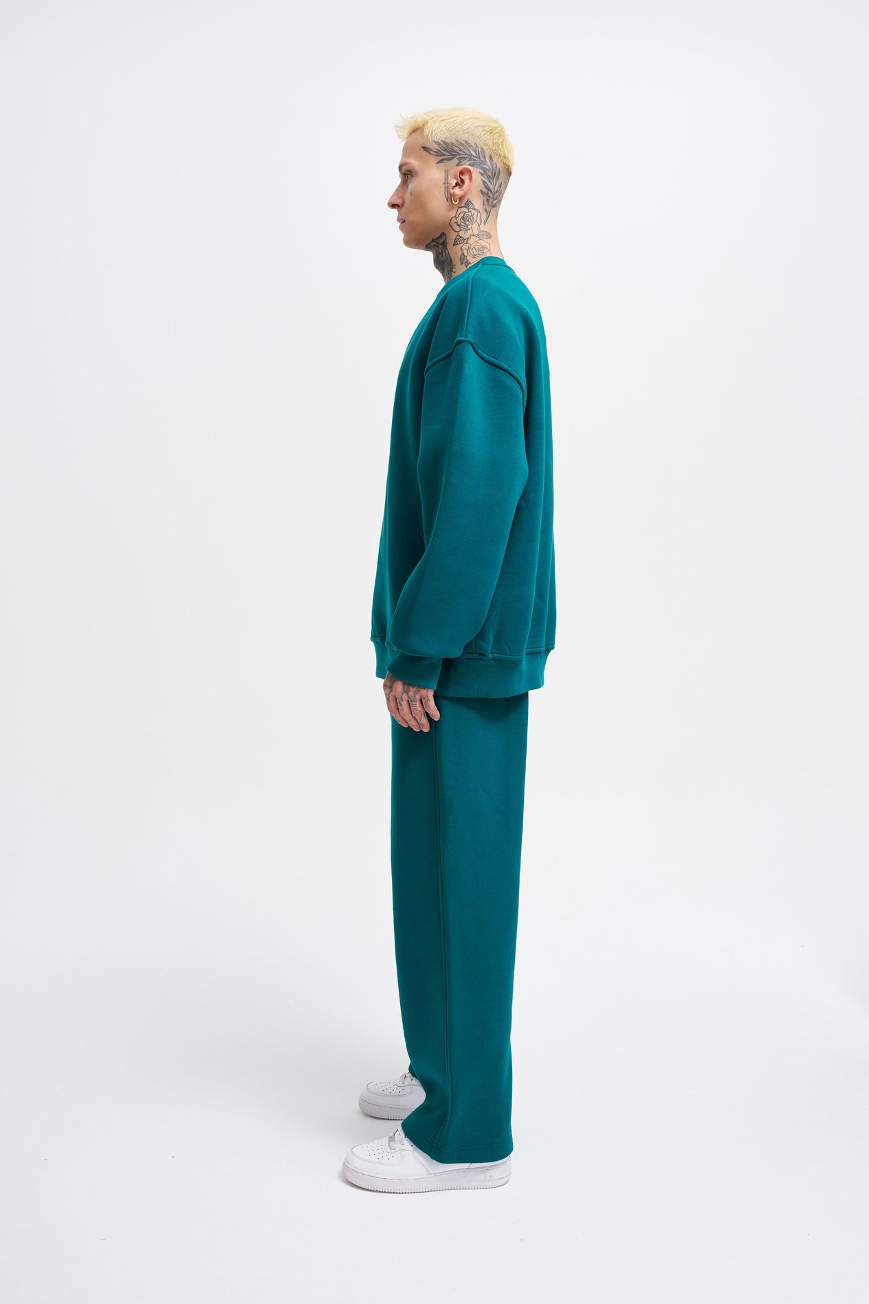 Erkek Oversize Basic Sweatshirt OIL GREEN