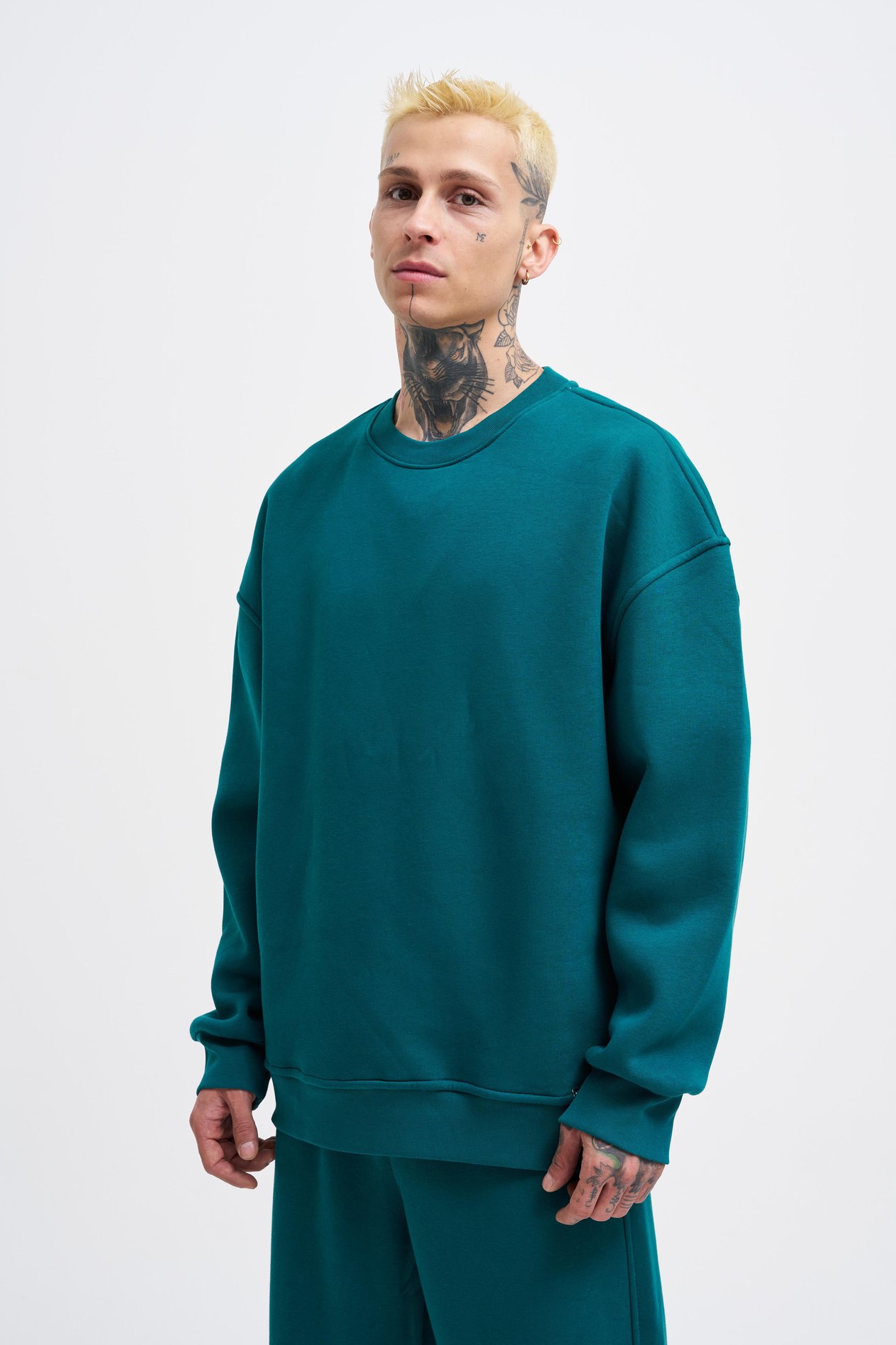 Erkek Oversize Basic Sweatshirt OIL GREEN