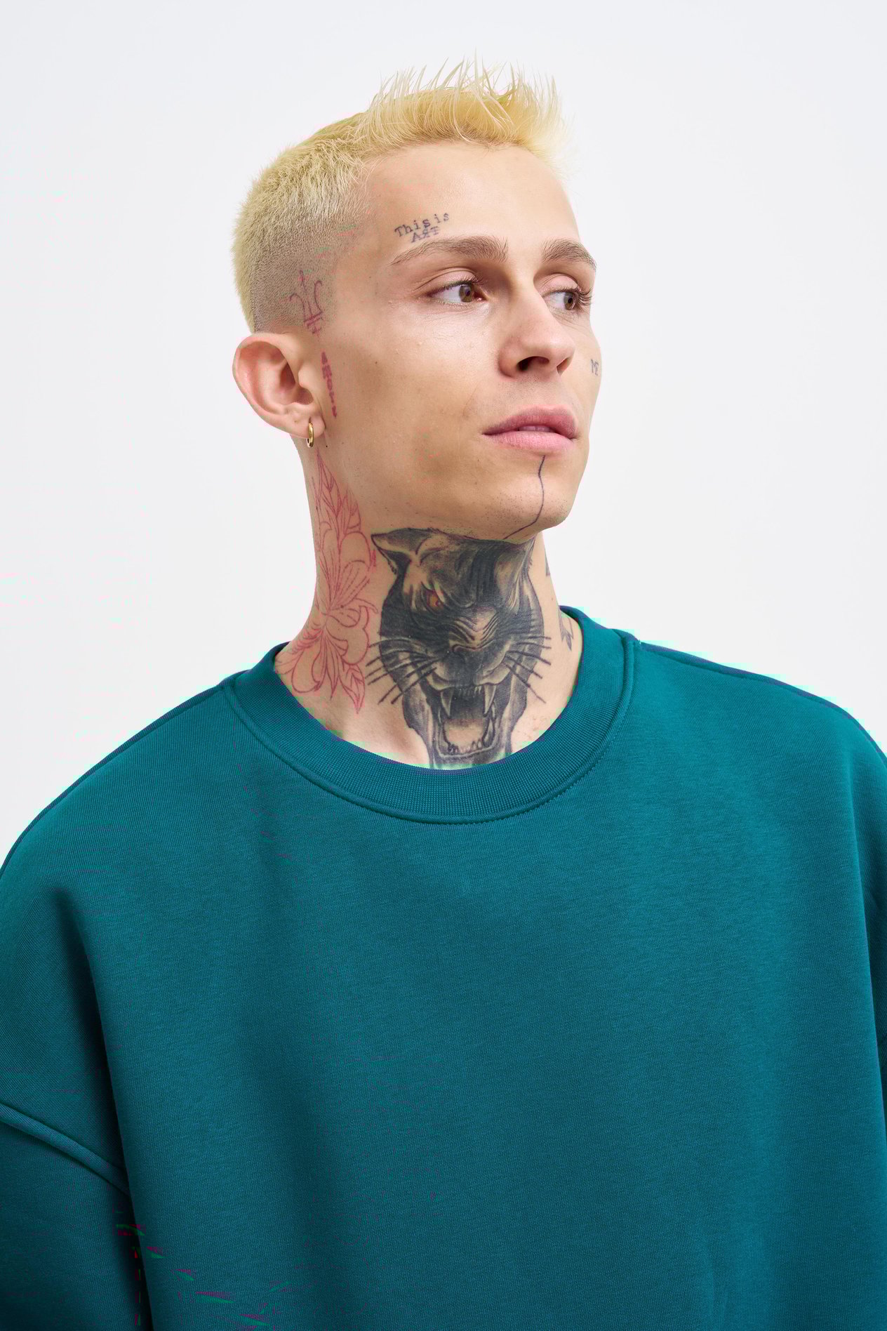 Erkek Oversize Basic Sweatshirt OIL GREEN