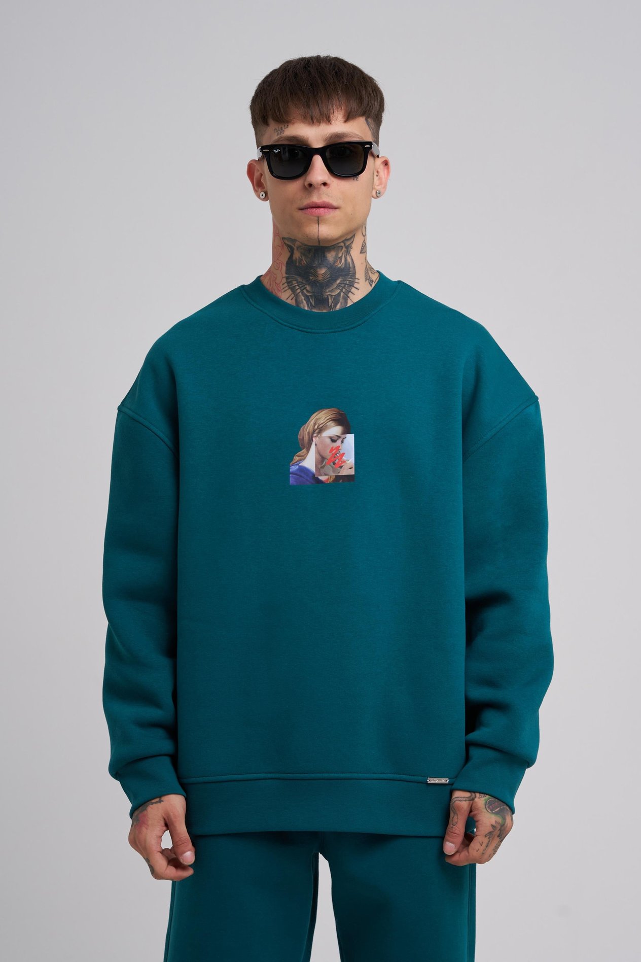 Erkek Oversize Holiness Basic Sweatshirt PETROL GREEN