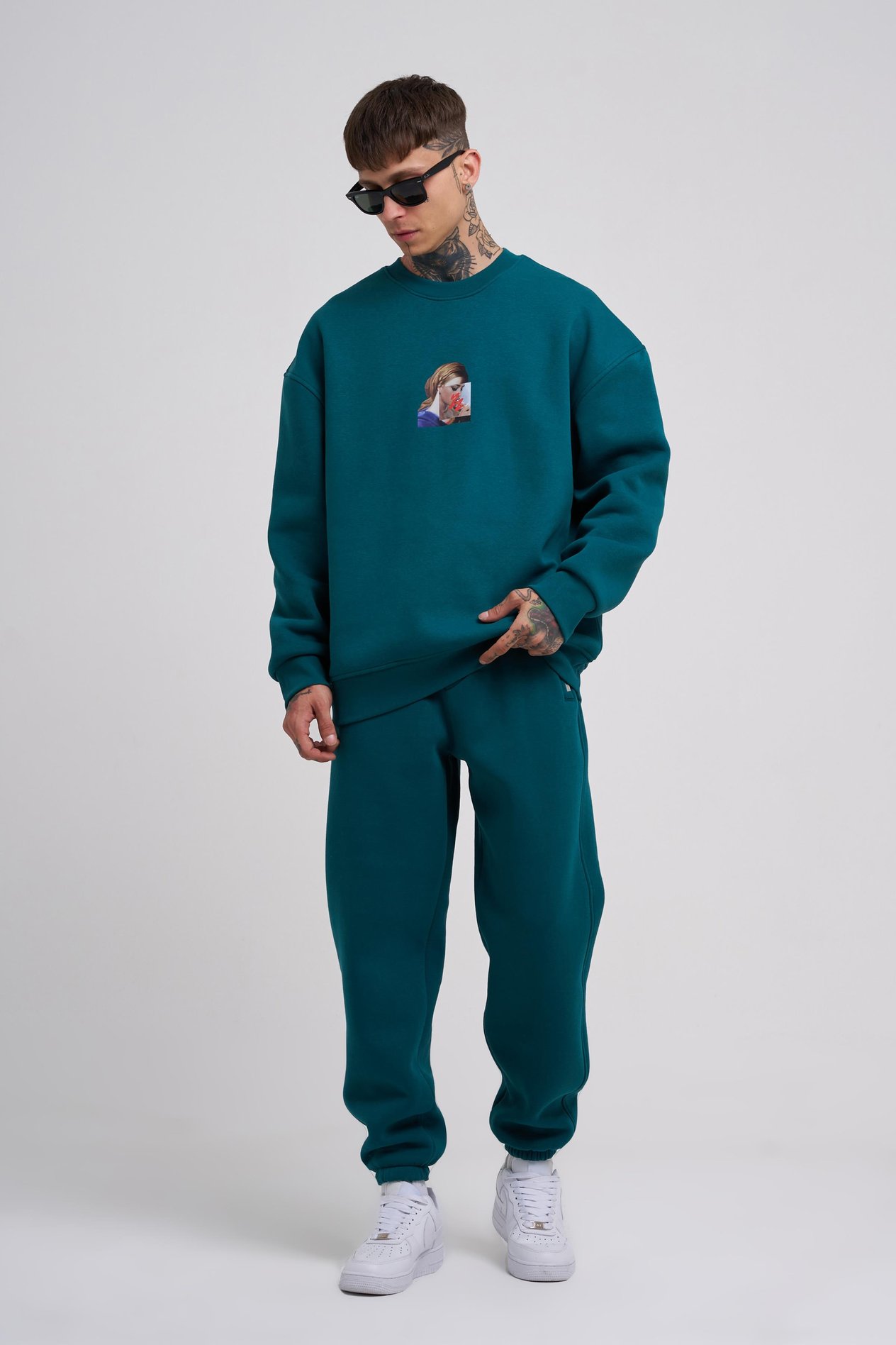 Erkek Oversize Holiness Basic Sweatshirt PETROL GREEN