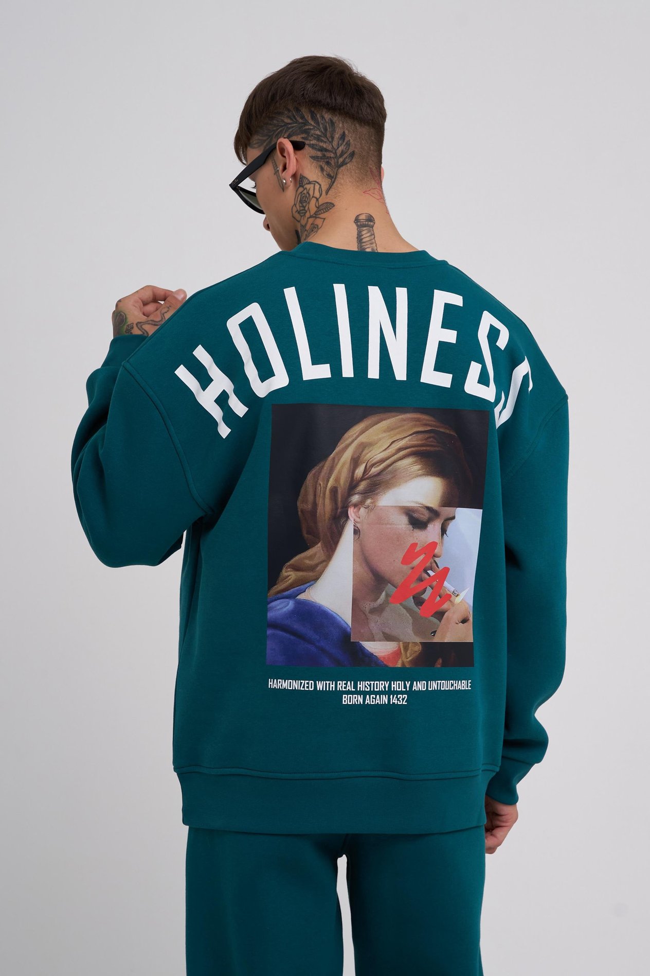 Erkek Oversize Holiness Basic Sweatshirt PETROL GREEN