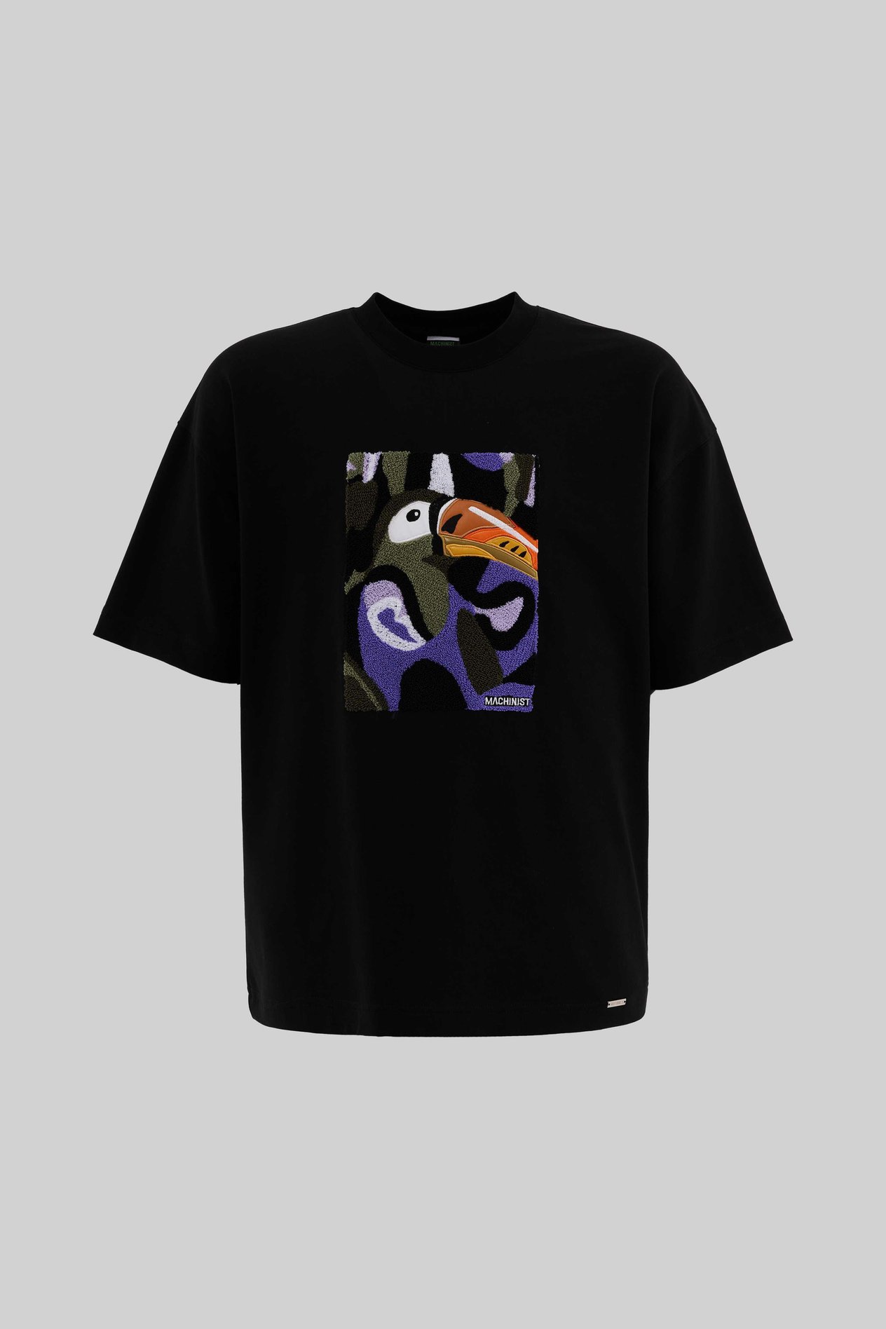 Erkek Parrot Embroidered Oversi̇ze Ti̇şört DARK BLACK