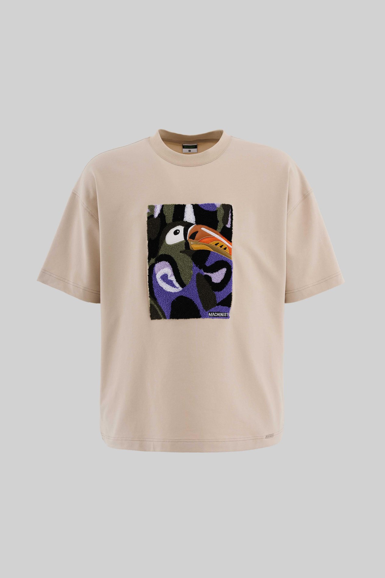 Erkek Parrot Embroidered Oversi̇ze Ti̇şört SOFT BEIGE