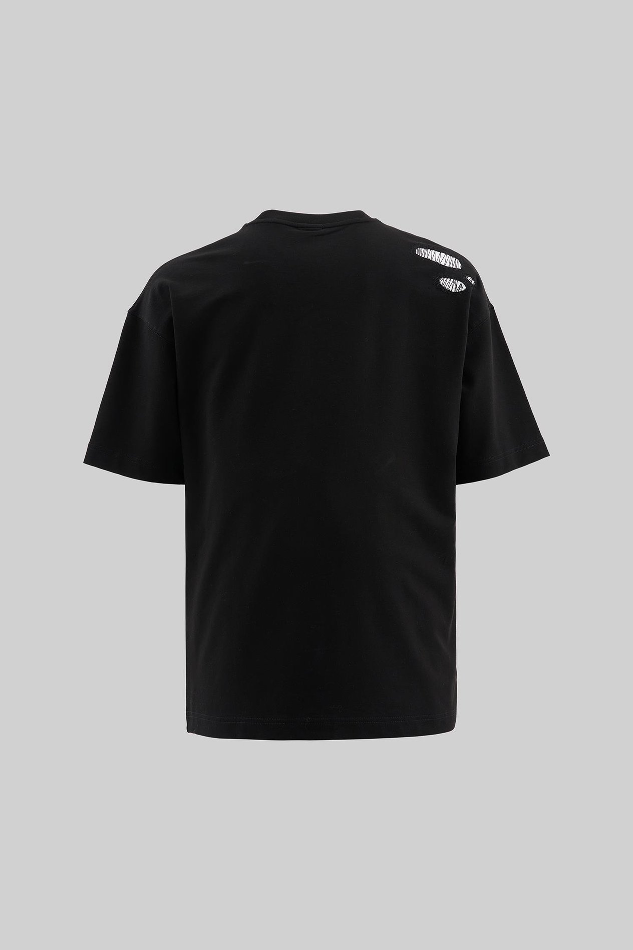 Erkek Patchwork and Stitched Oversize Tişört DARK BLACK