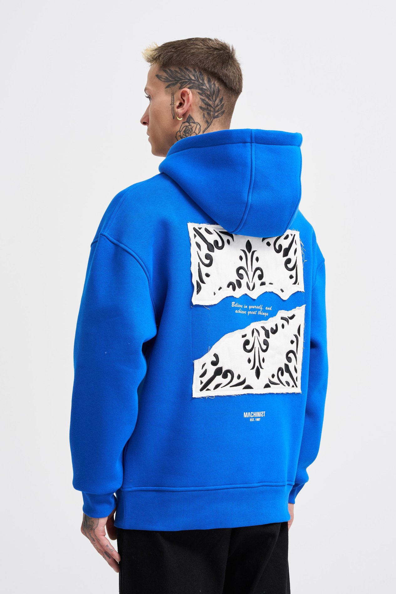 Erkek Patcwork Embroidered Açık Mavi Hoodie