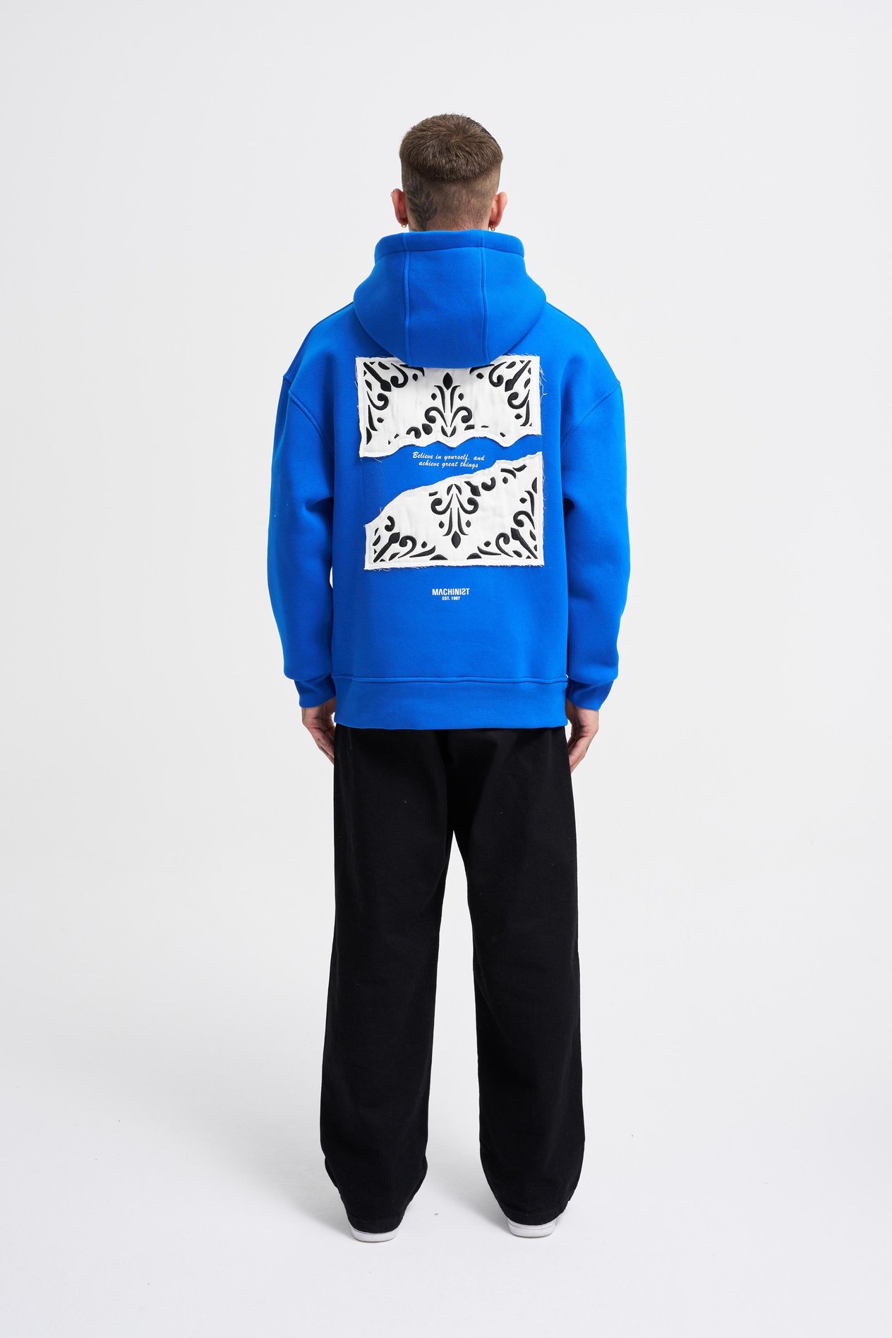 Erkek Patcwork Embroidered Açık Mavi Hoodie