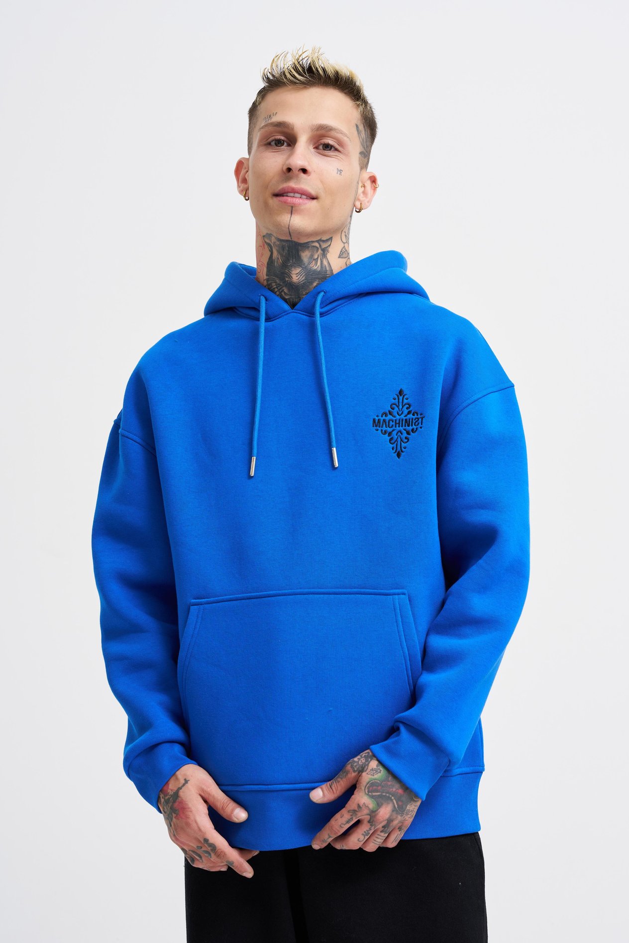Erkek Patcwork Embroidered Açık Mavi Hoodie