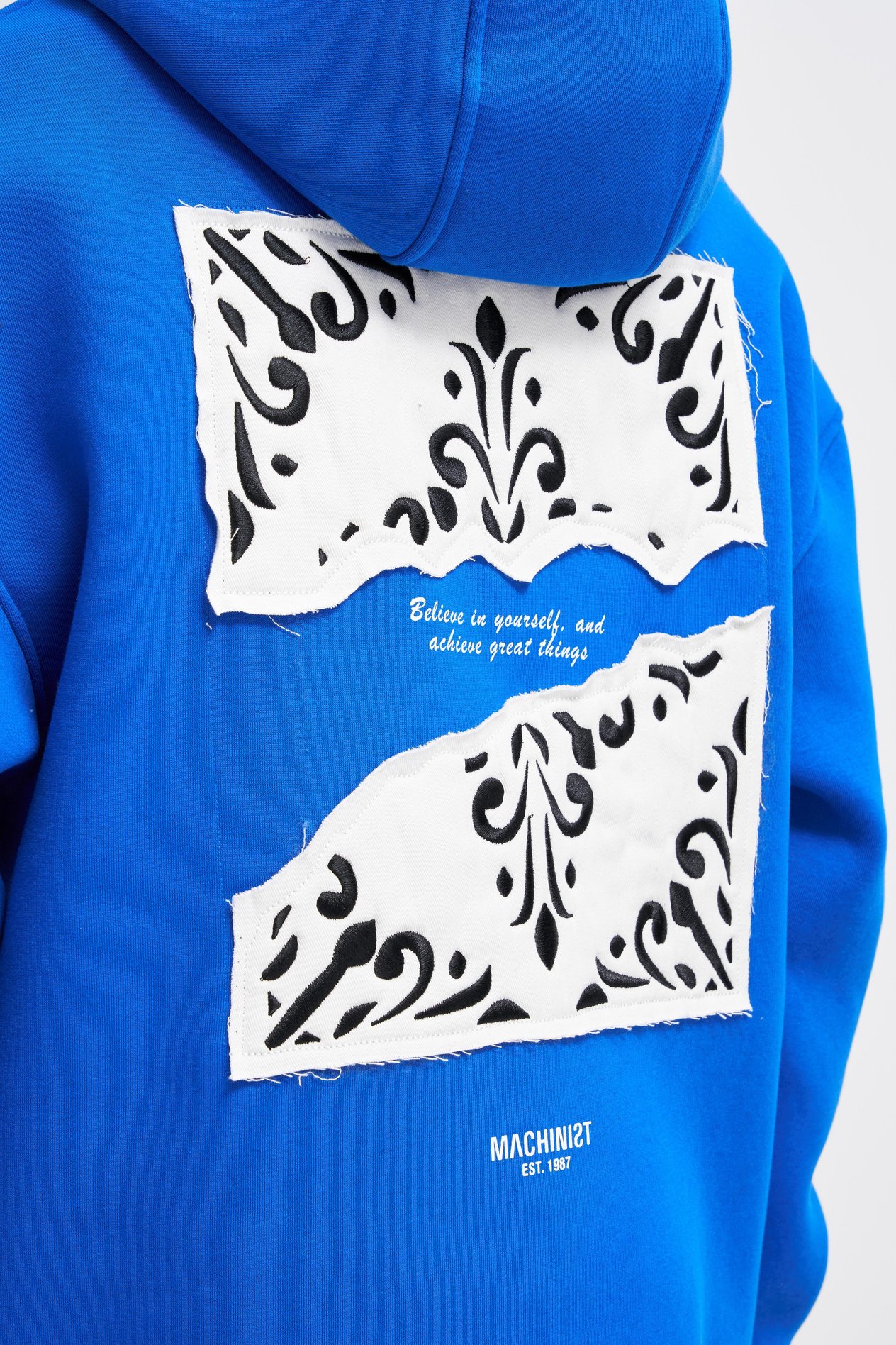 Erkek Patcwork Embroidered Açık Mavi Hoodie