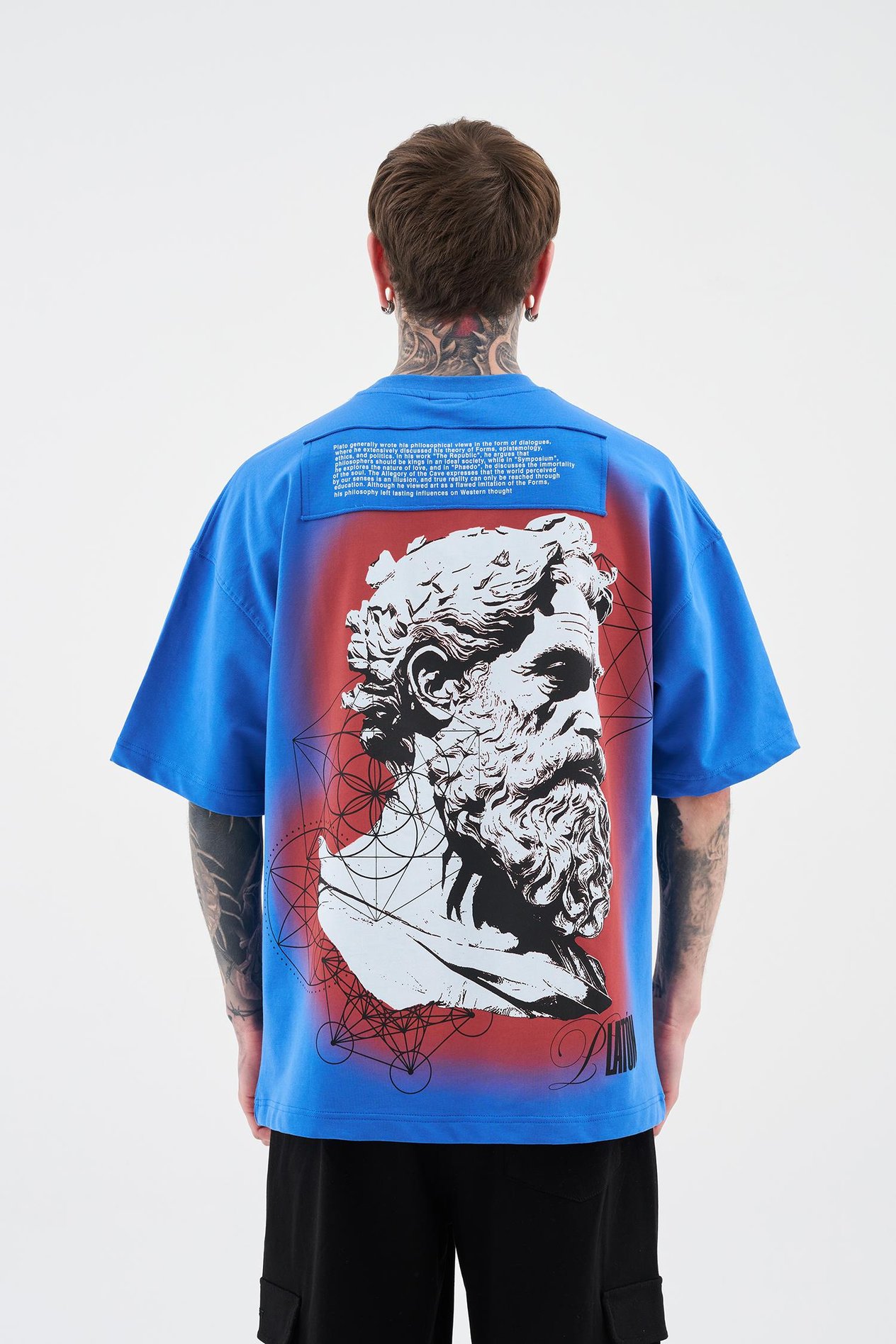 Erkek Platon Oversi̇ze Soft Mavi Tişört