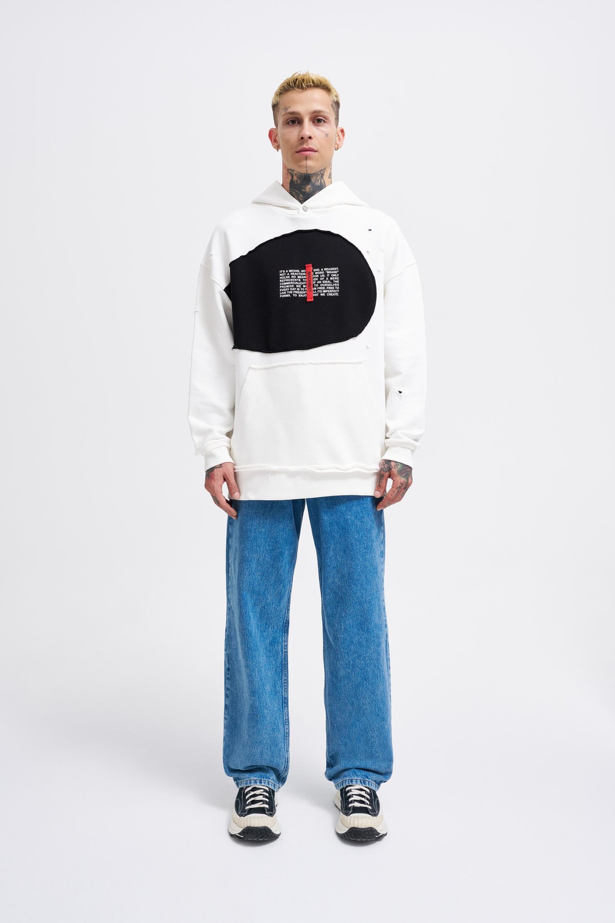 Erkek Printed and Patched Hoodie ECRU