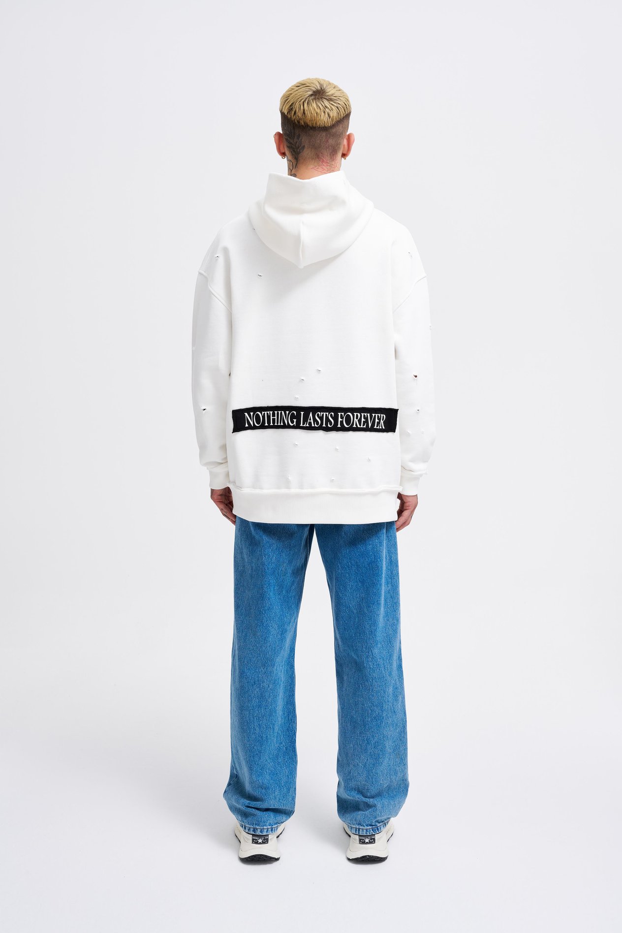 Erkek Printed and Patched Hoodie ECRU