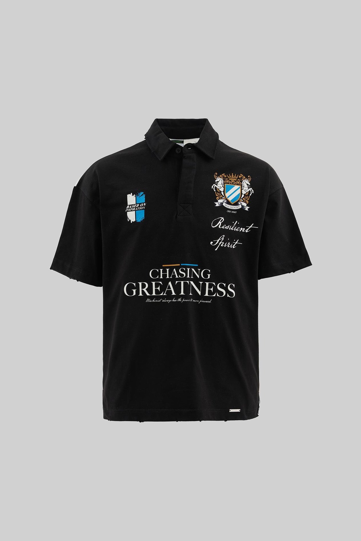 Erkek Printed And Yıkamalı Polo Oversi̇Ze Siyah Tişört