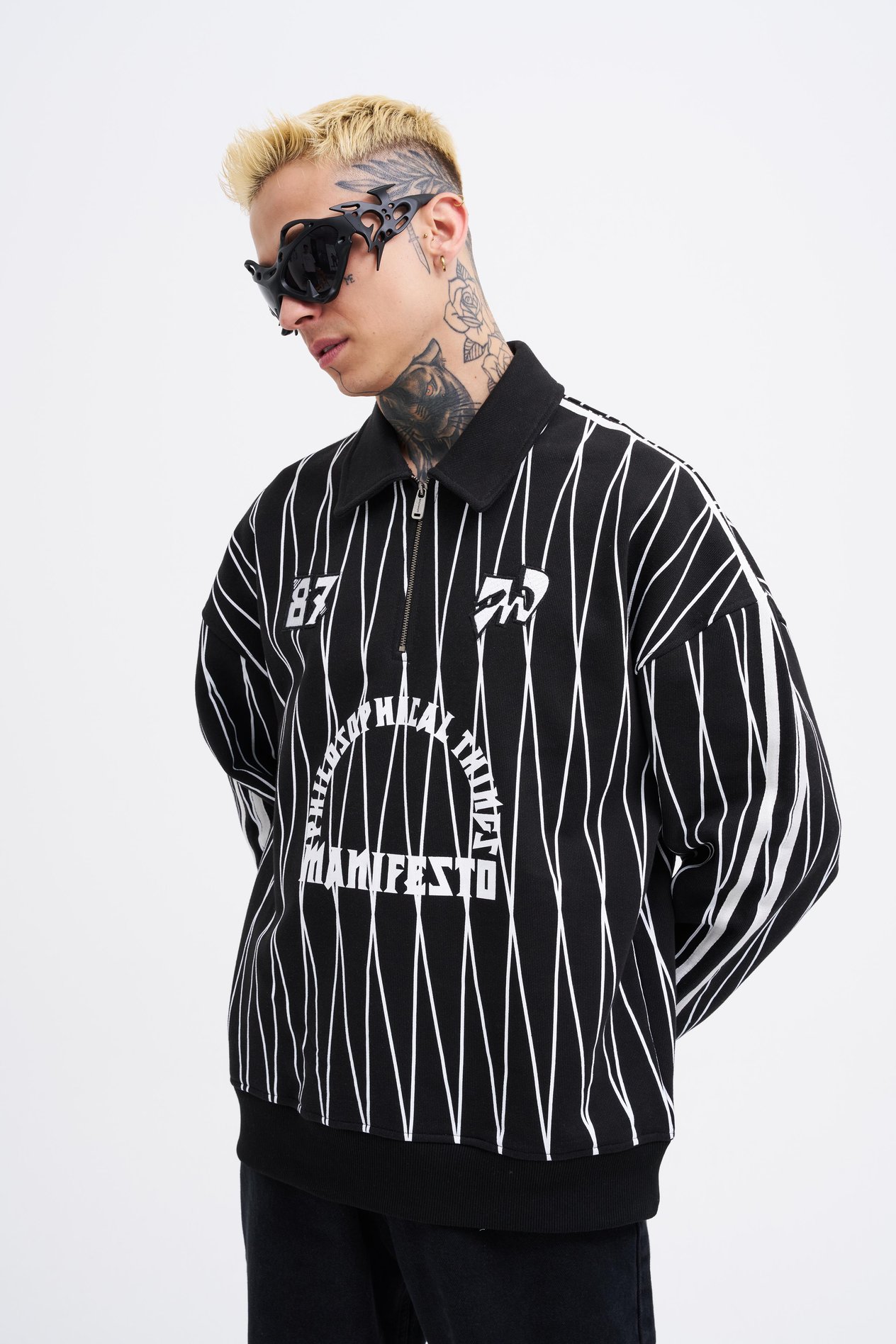 Erkek Printed And Zip Polo Siyah Sweatshirt