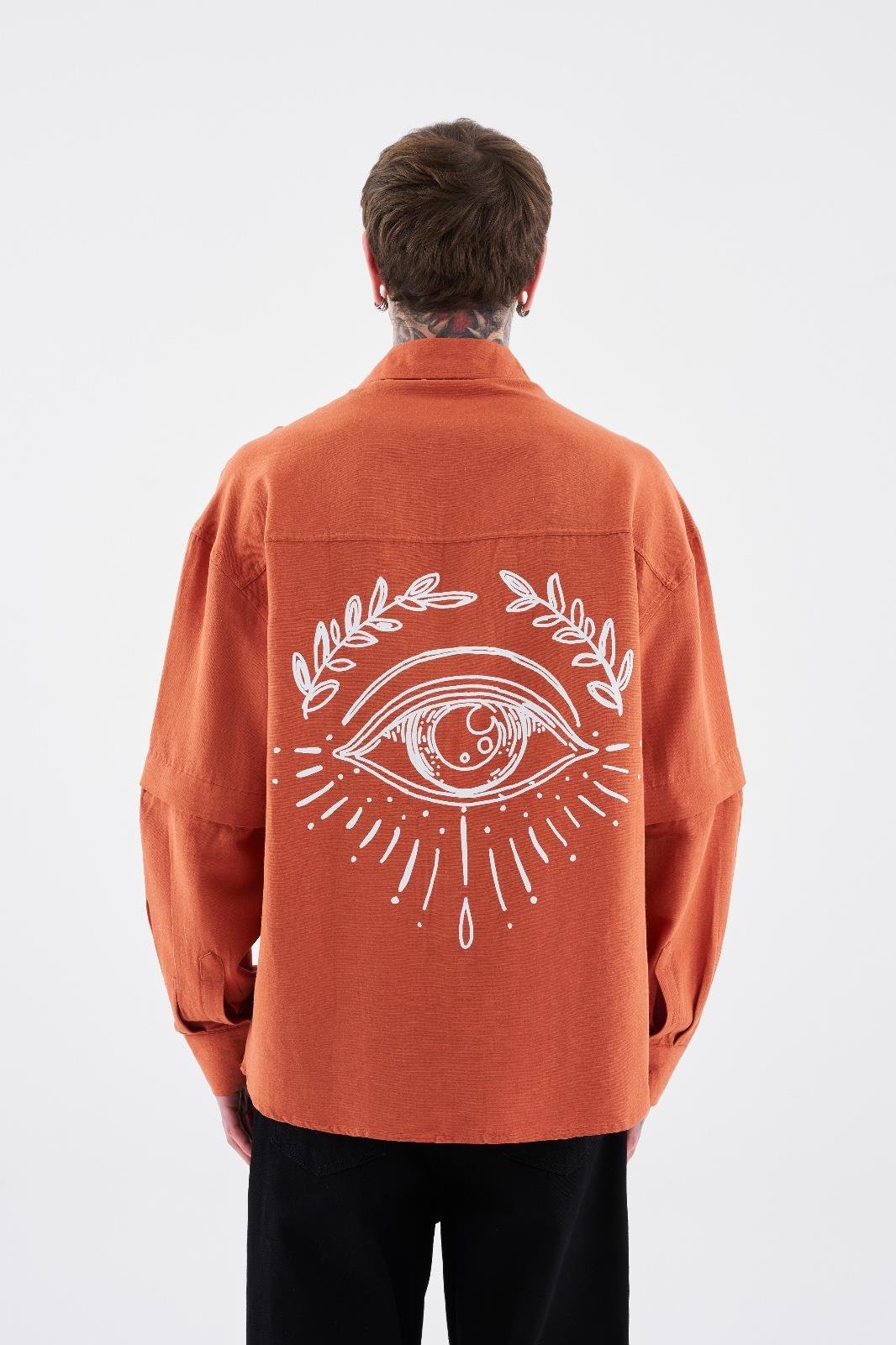 Erkek Printed Detachable Sleeve Turuncu Gömlek