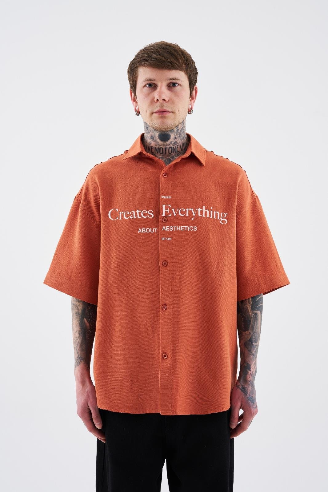 Erkek Printed Detachable Sleeve Turuncu Gömlek