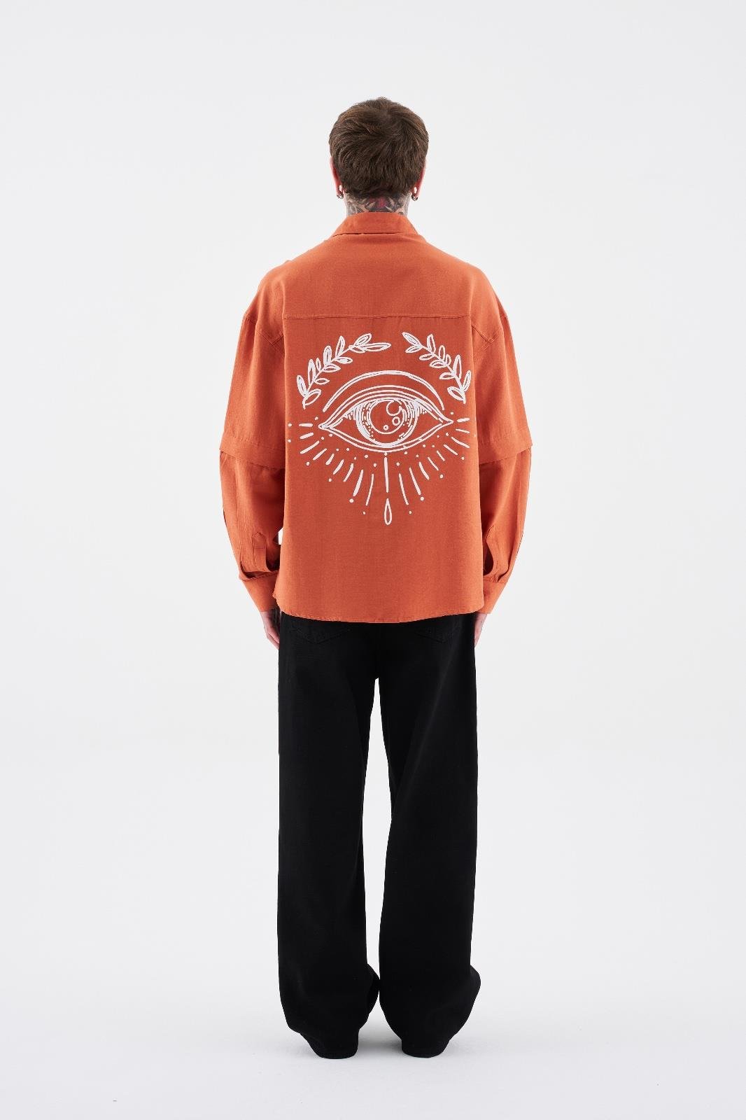 Erkek Printed Detachable Sleeve Turuncu Gömlek