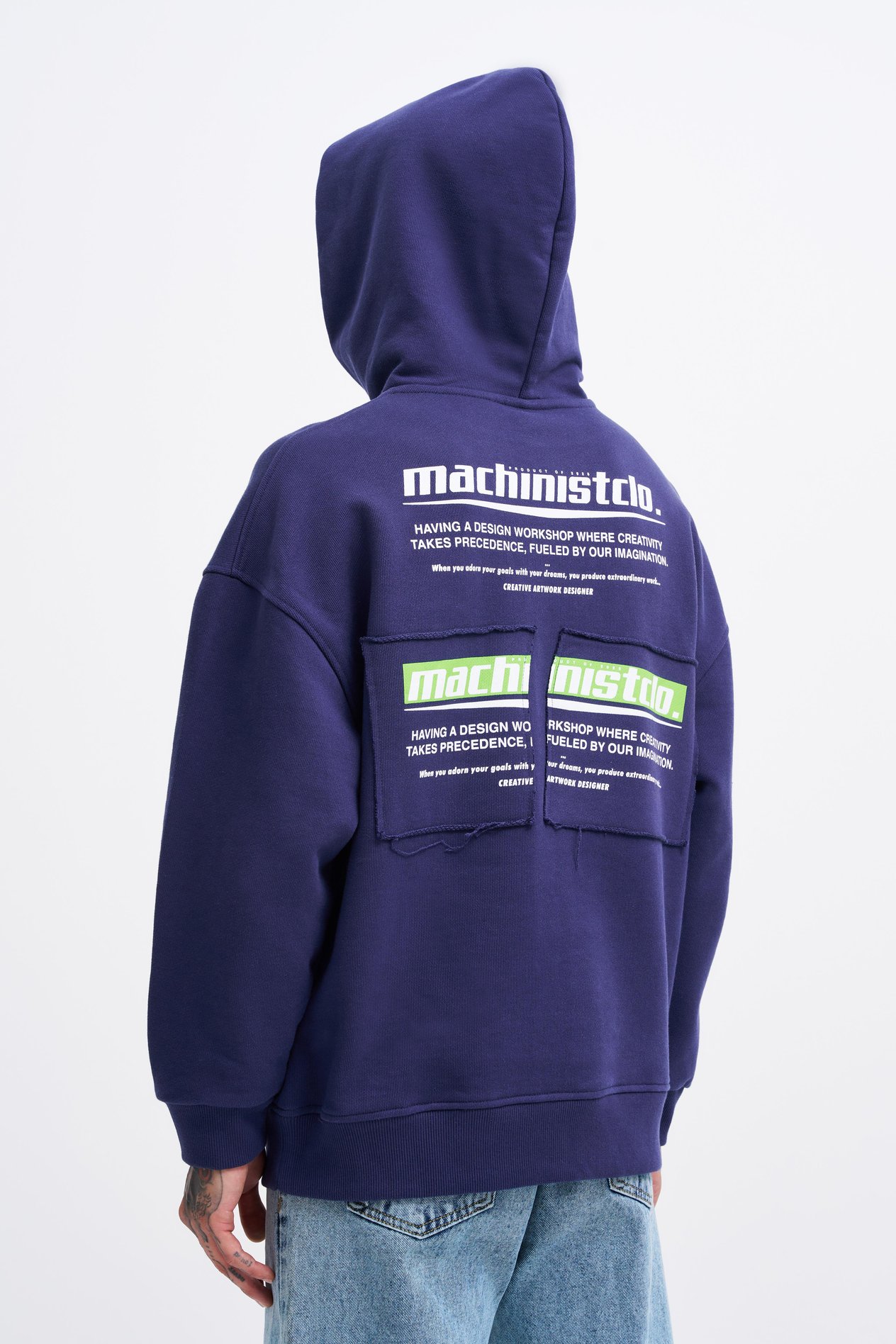 Erkek Printed Patchwork Lacivert Hoodie