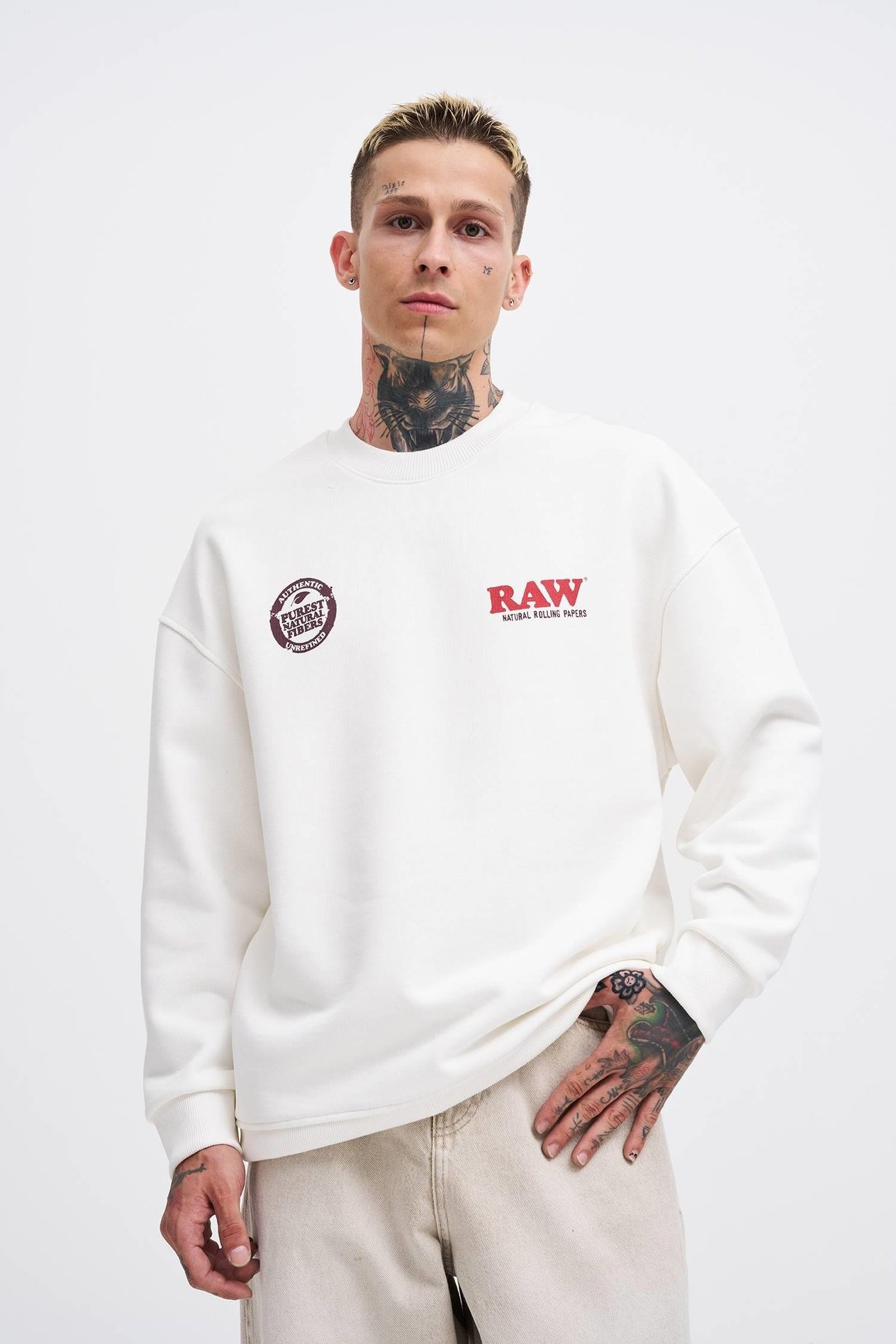 Erkek Raw Printed Sweatshirt ECRU