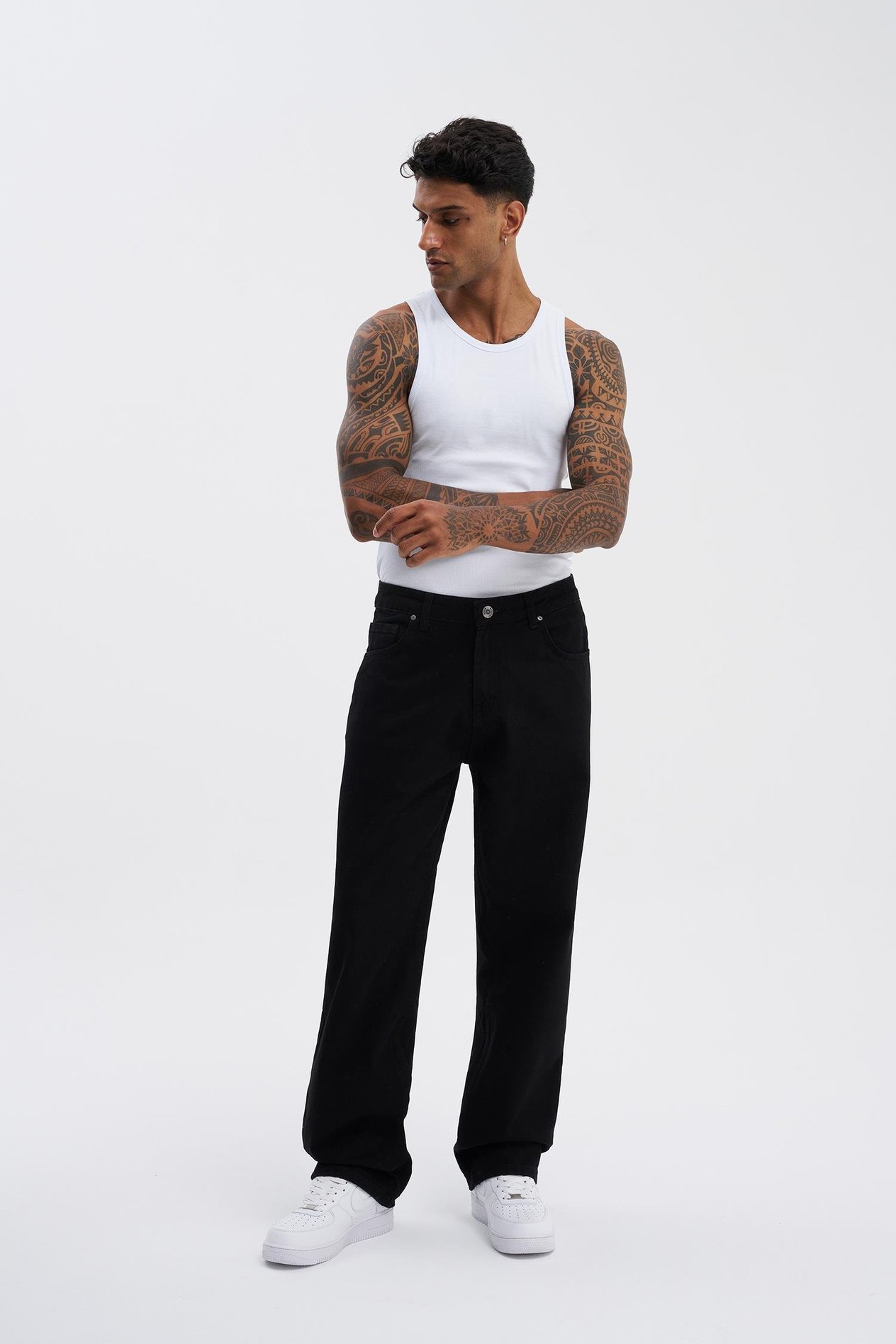 Erkek Relaxed Baggy Jean Siyah Pantolon