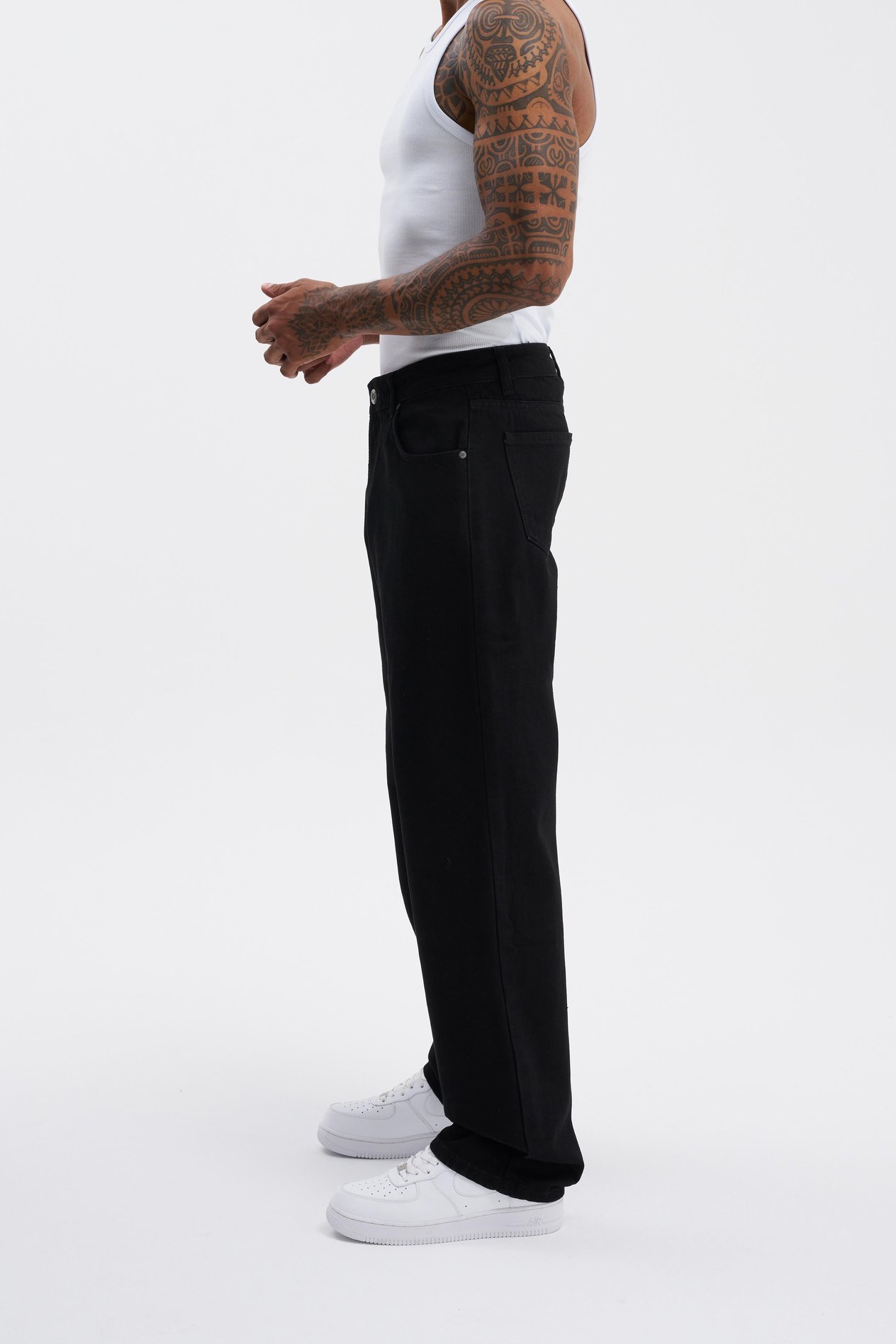 Erkek Relaxed Baggy Jean Siyah Pantolon