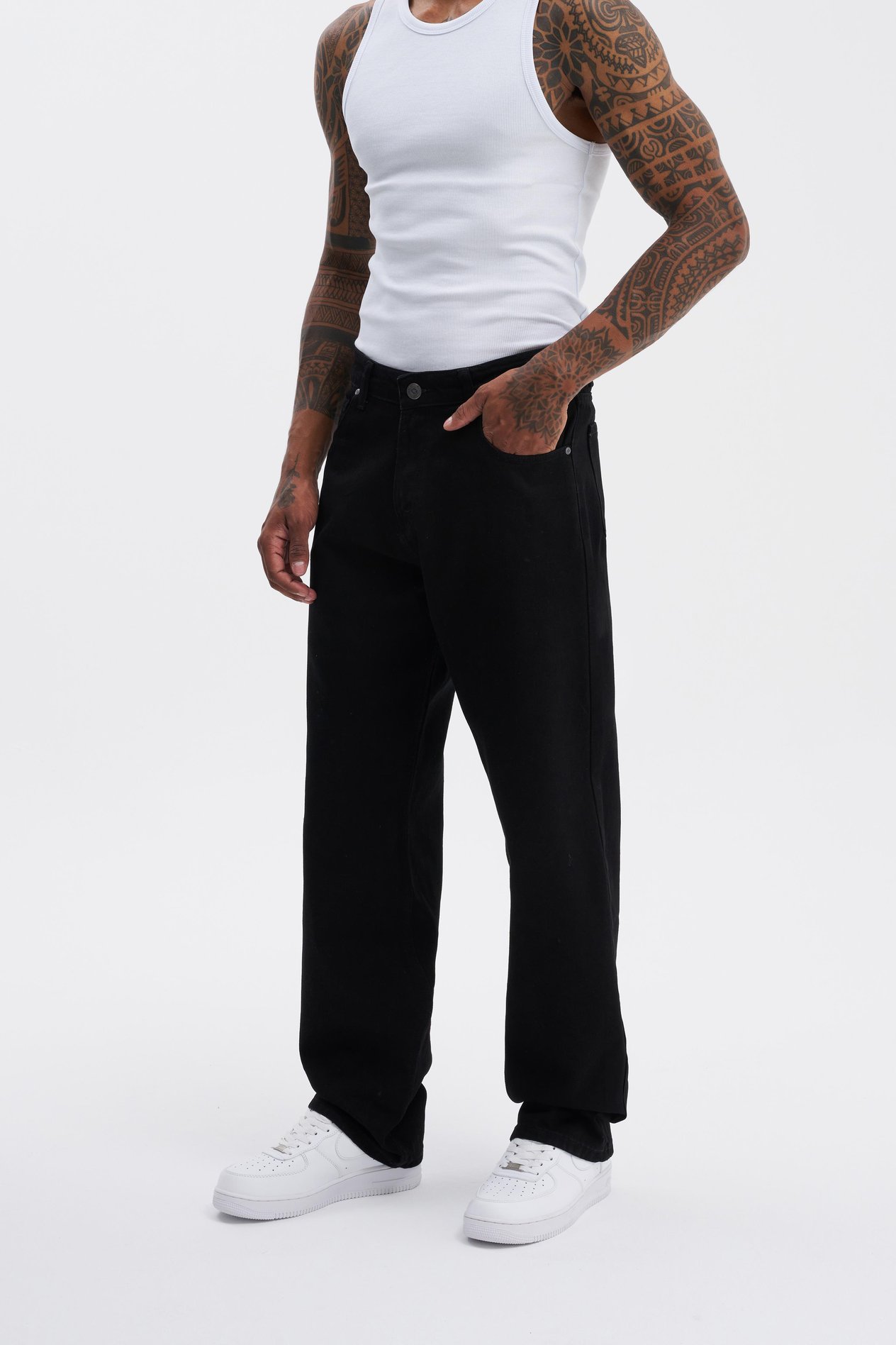 Erkek Relaxed Baggy Jean Siyah Pantolon