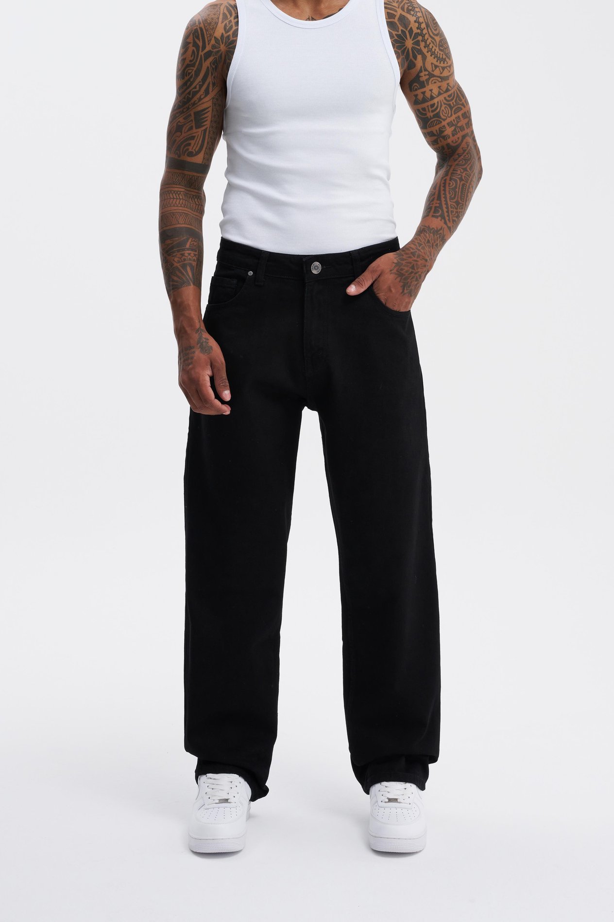 Erkek Relaxed Baggy Jean Siyah Pantolon