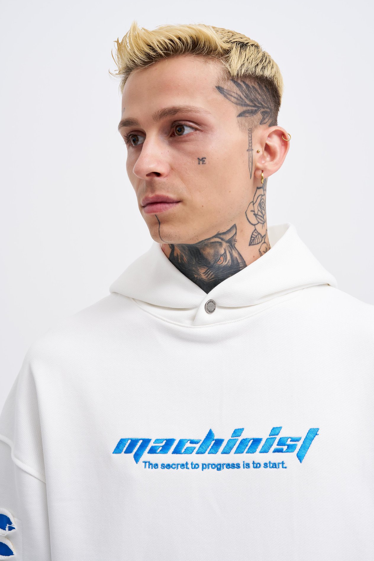 Erkek Rıpped Effects Sleeves Hoodie ECRU