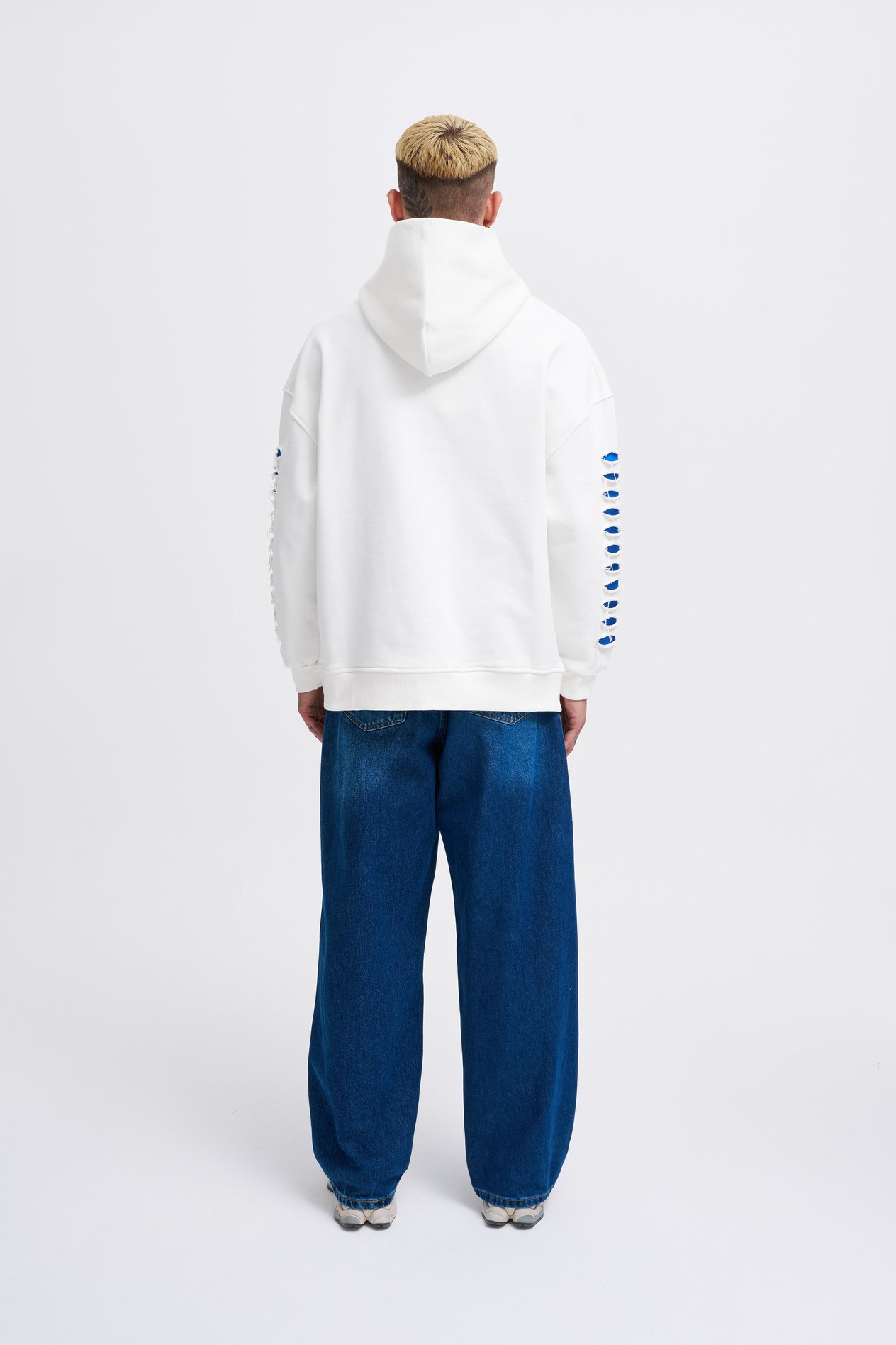 Erkek Rıpped Effects Sleeves Hoodie ECRU