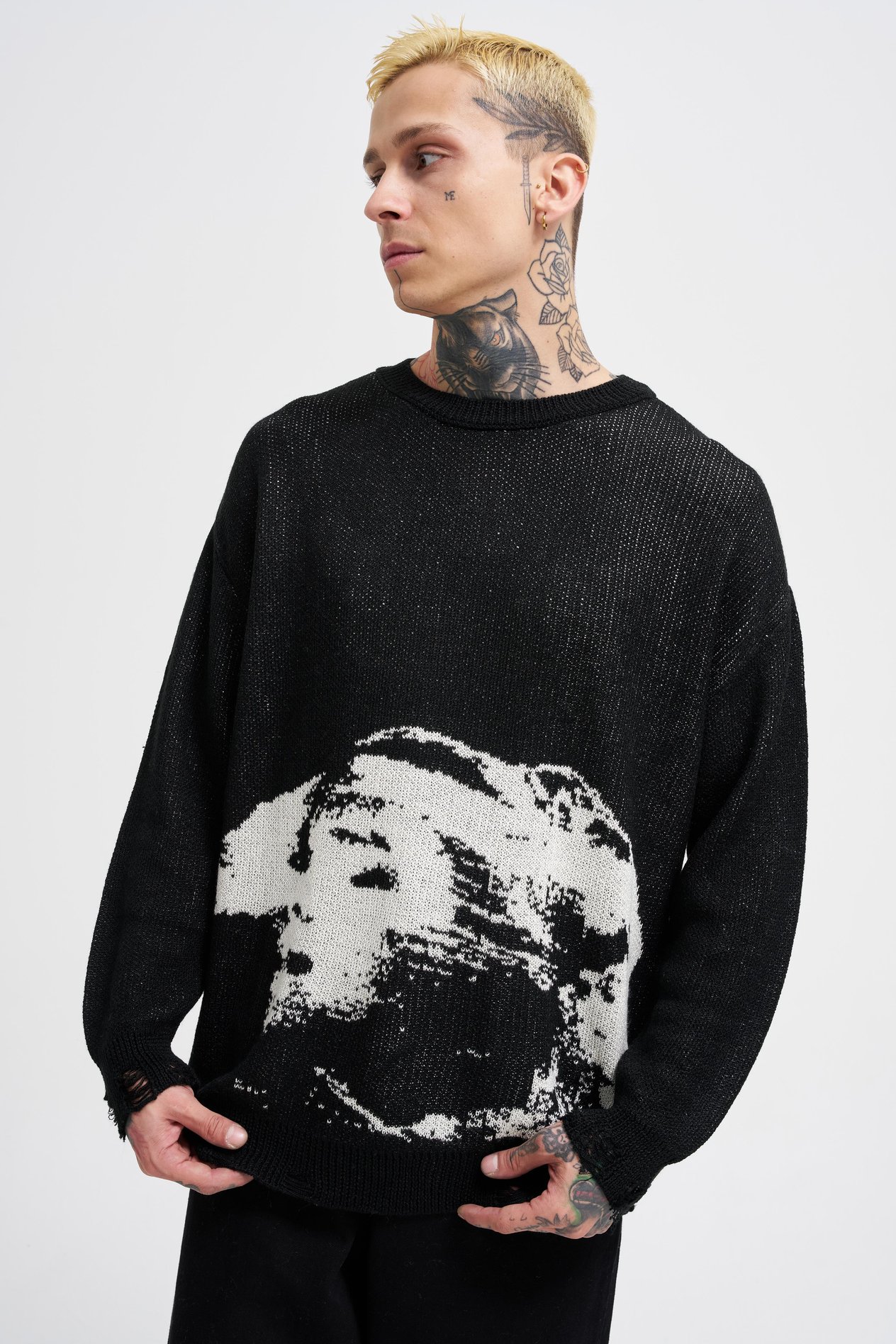 Erkek Silhouette Pattern Kazak Black
