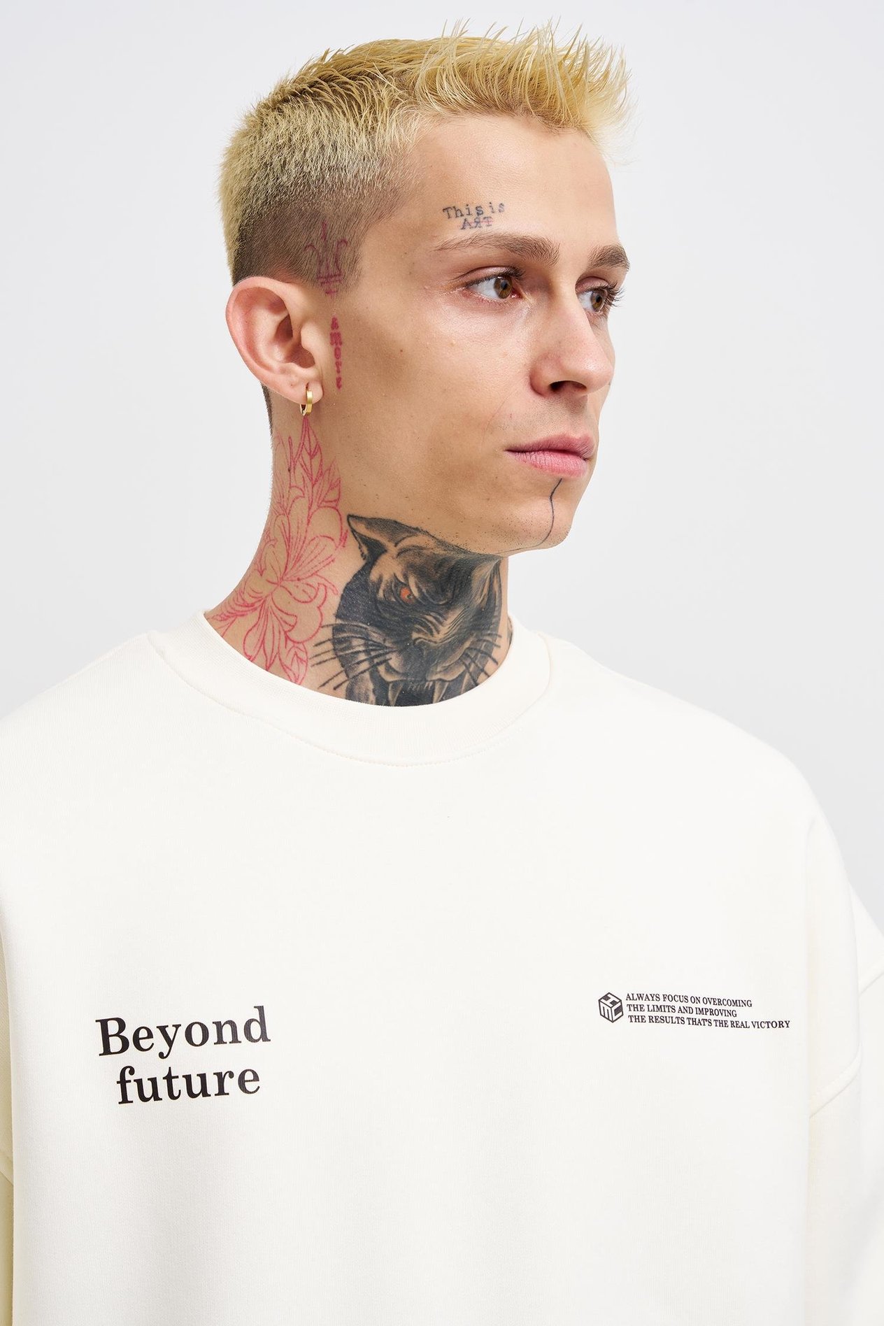 Erkek Smoking Kill Baskılı Oversize Ekru Sweatshirt