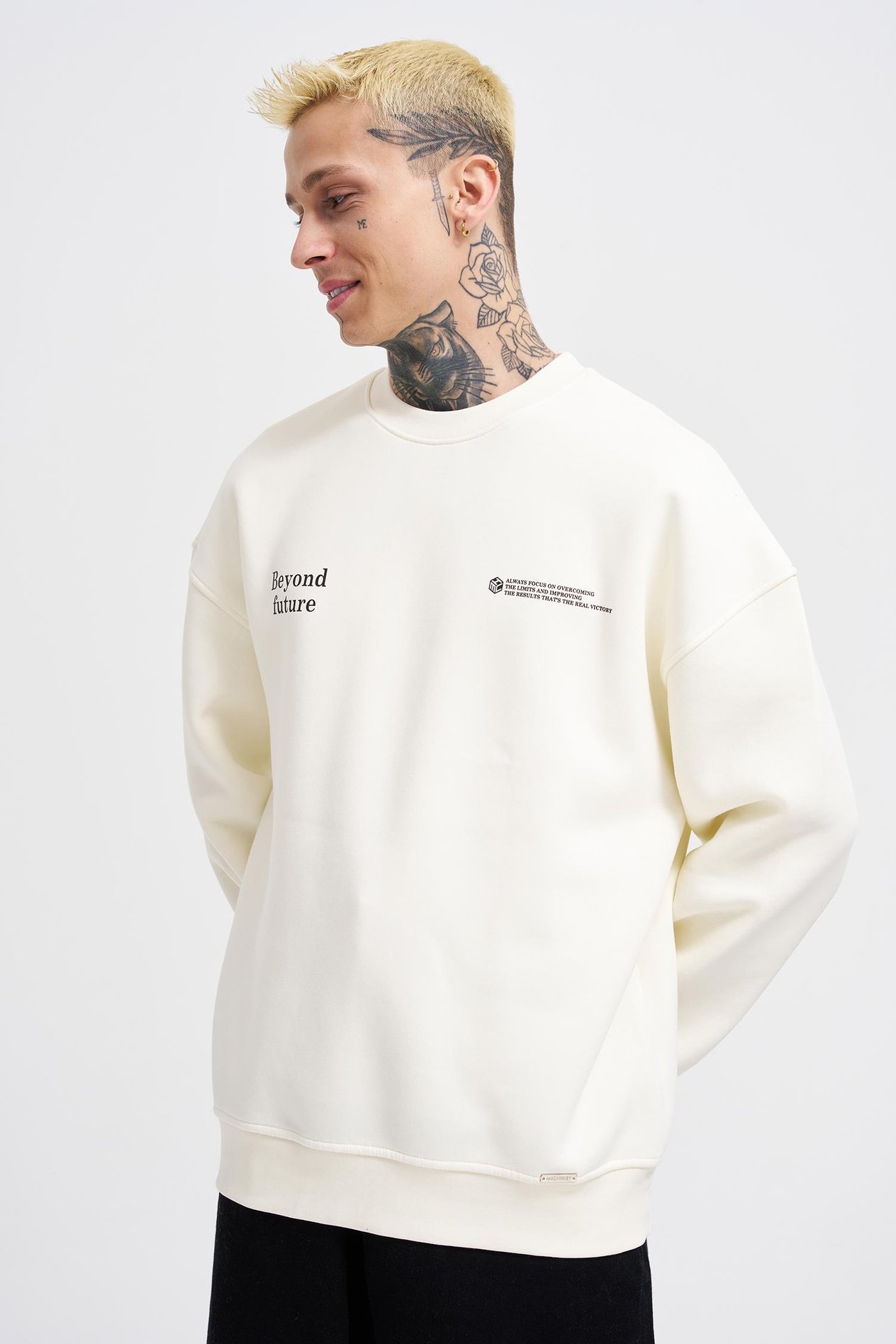 Erkek Smoking Kill Baskılı Oversize Ekru Sweatshirt