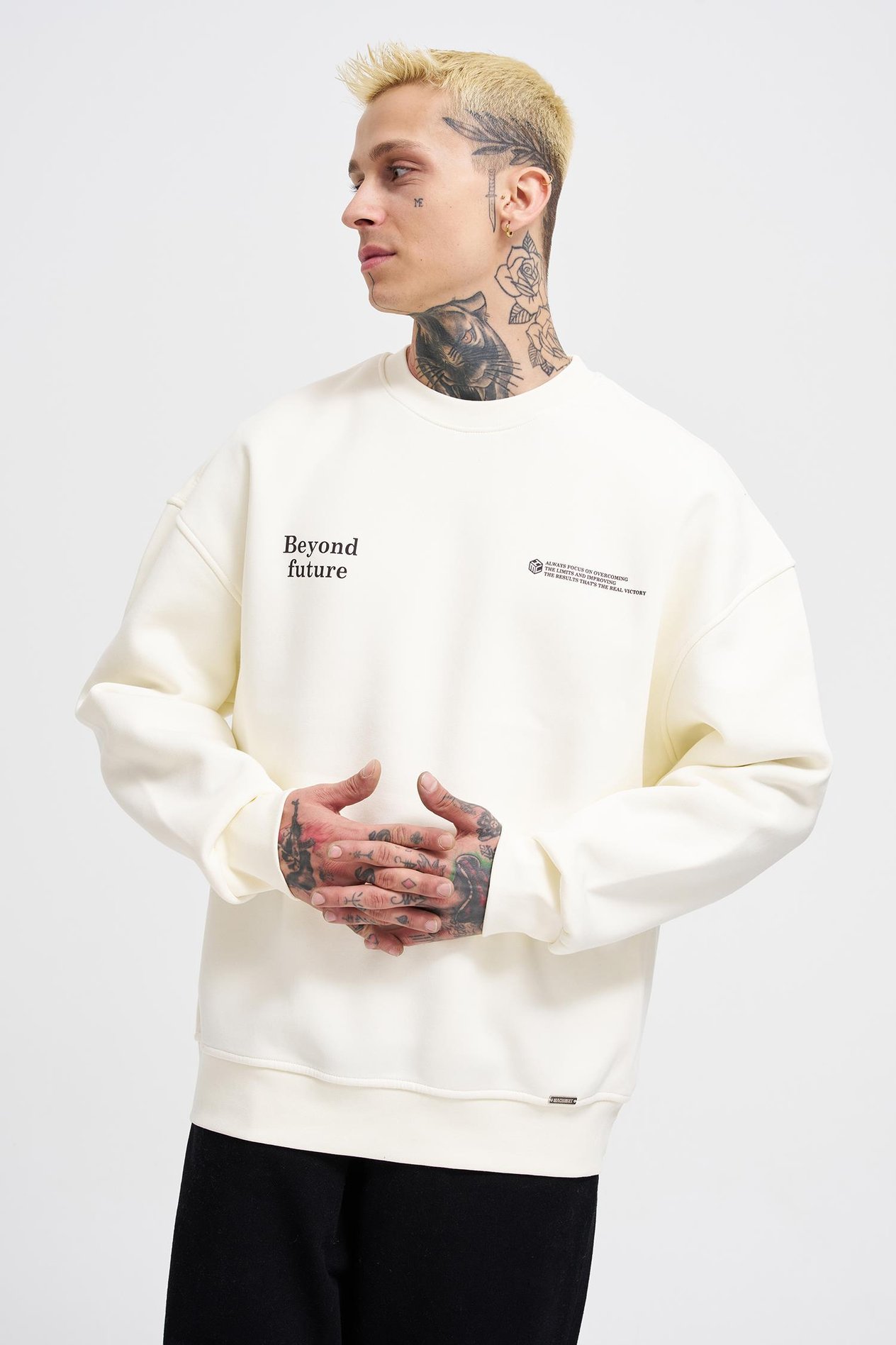 Erkek Smoking Kill Baskılı Oversize Ekru Sweatshirt