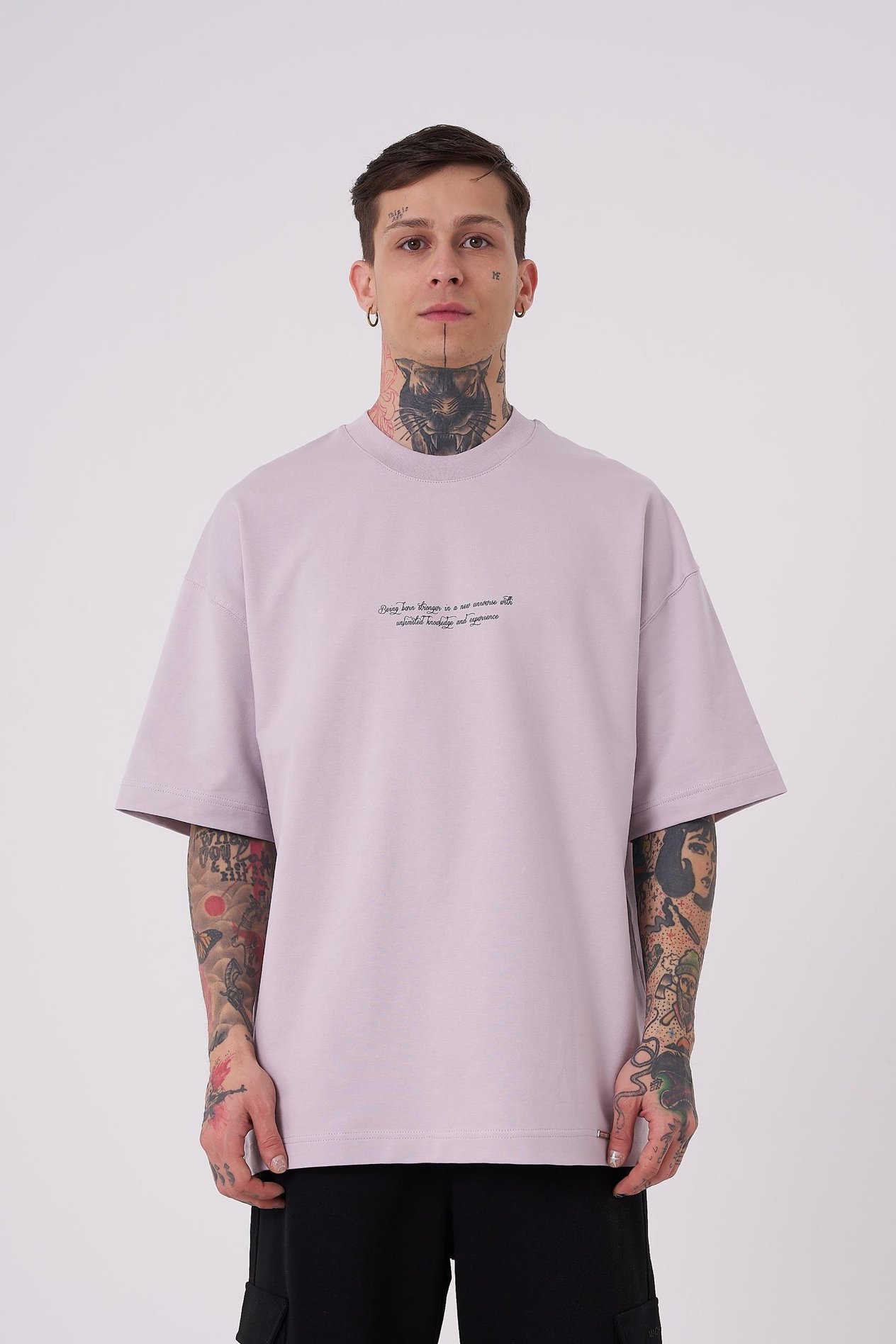 Erkek Snake Aplique Baskılı Oversize Lila Tişört