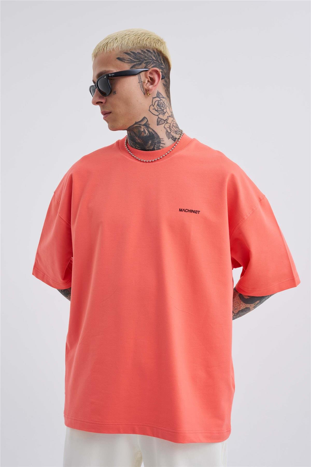 Erkek Solid Basic Pamuklu Oversize Pembe Tişört