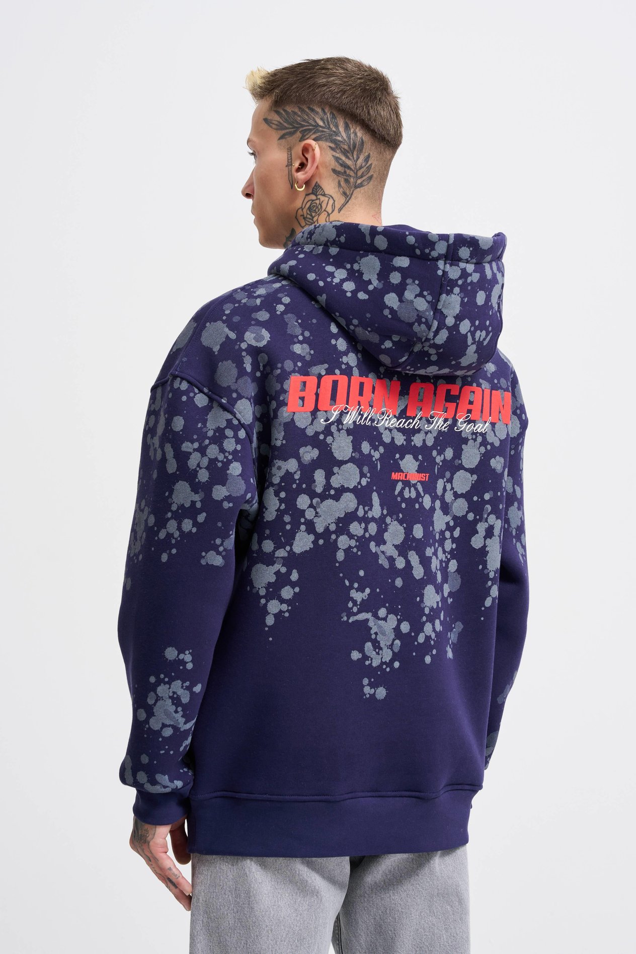 Erkek Splash Printed Hoodie MIDNIGHT BLUE