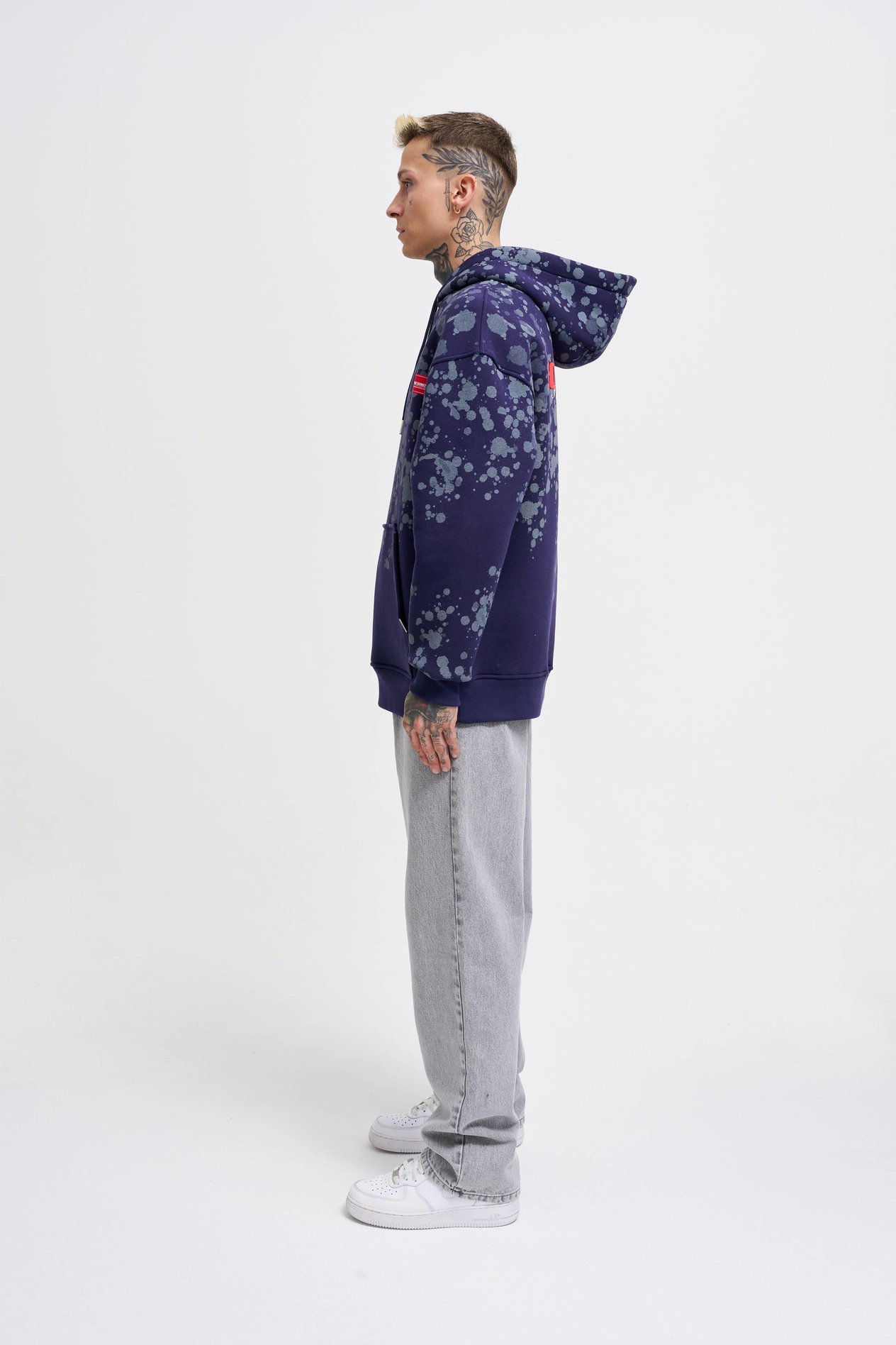 Erkek Splash Printed Hoodie MIDNIGHT BLUE