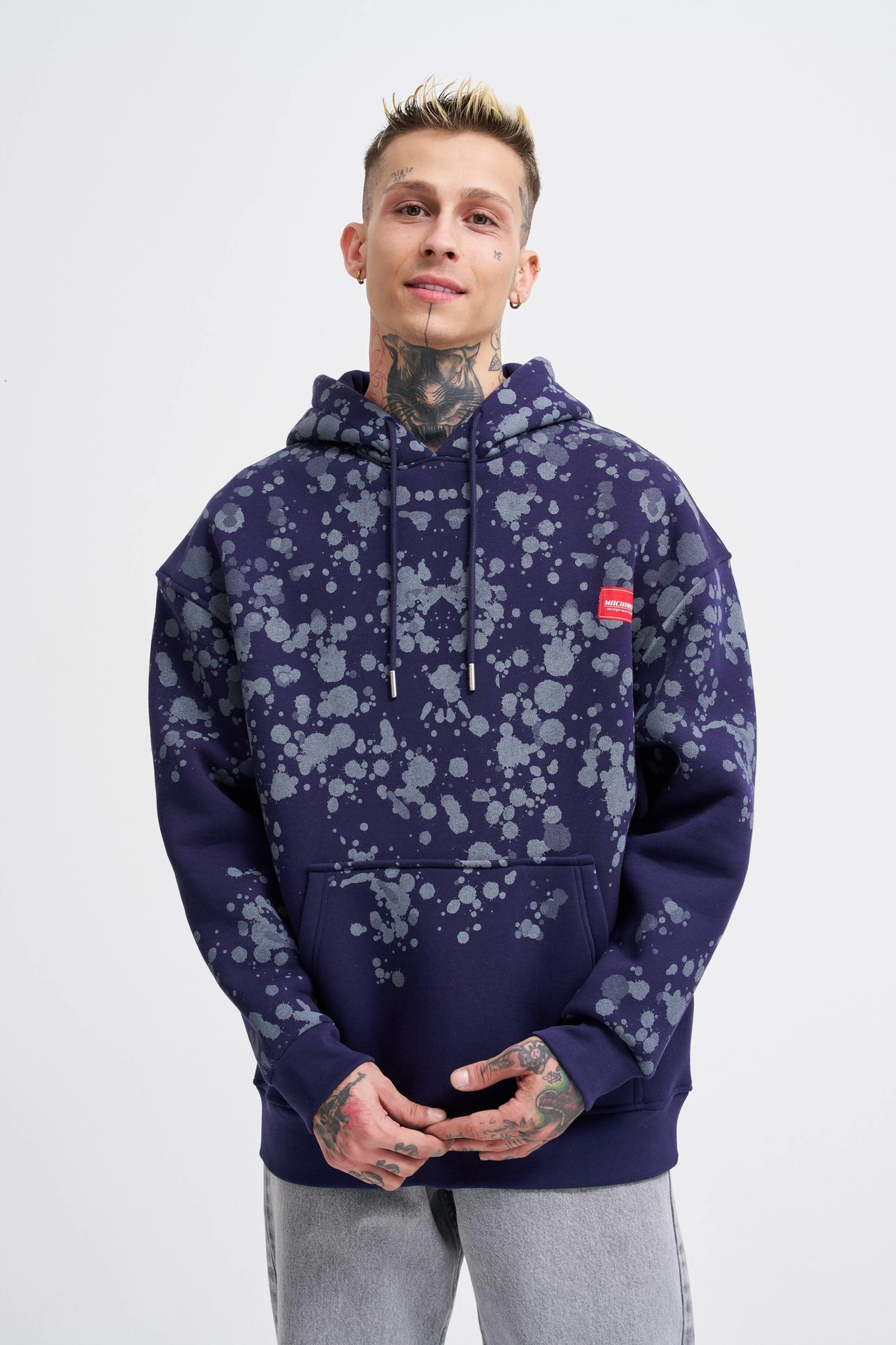 Erkek Splash Printed Hoodie MIDNIGHT BLUE