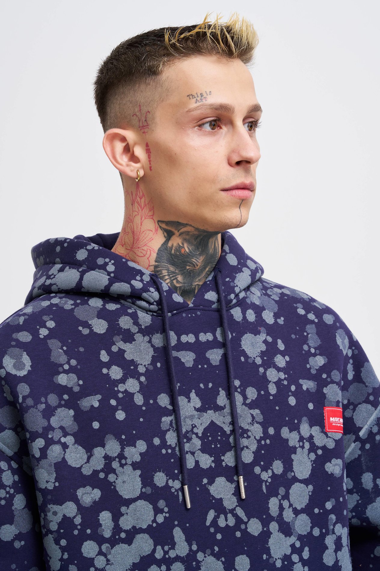 Erkek Splash Printed Hoodie MIDNIGHT BLUE
