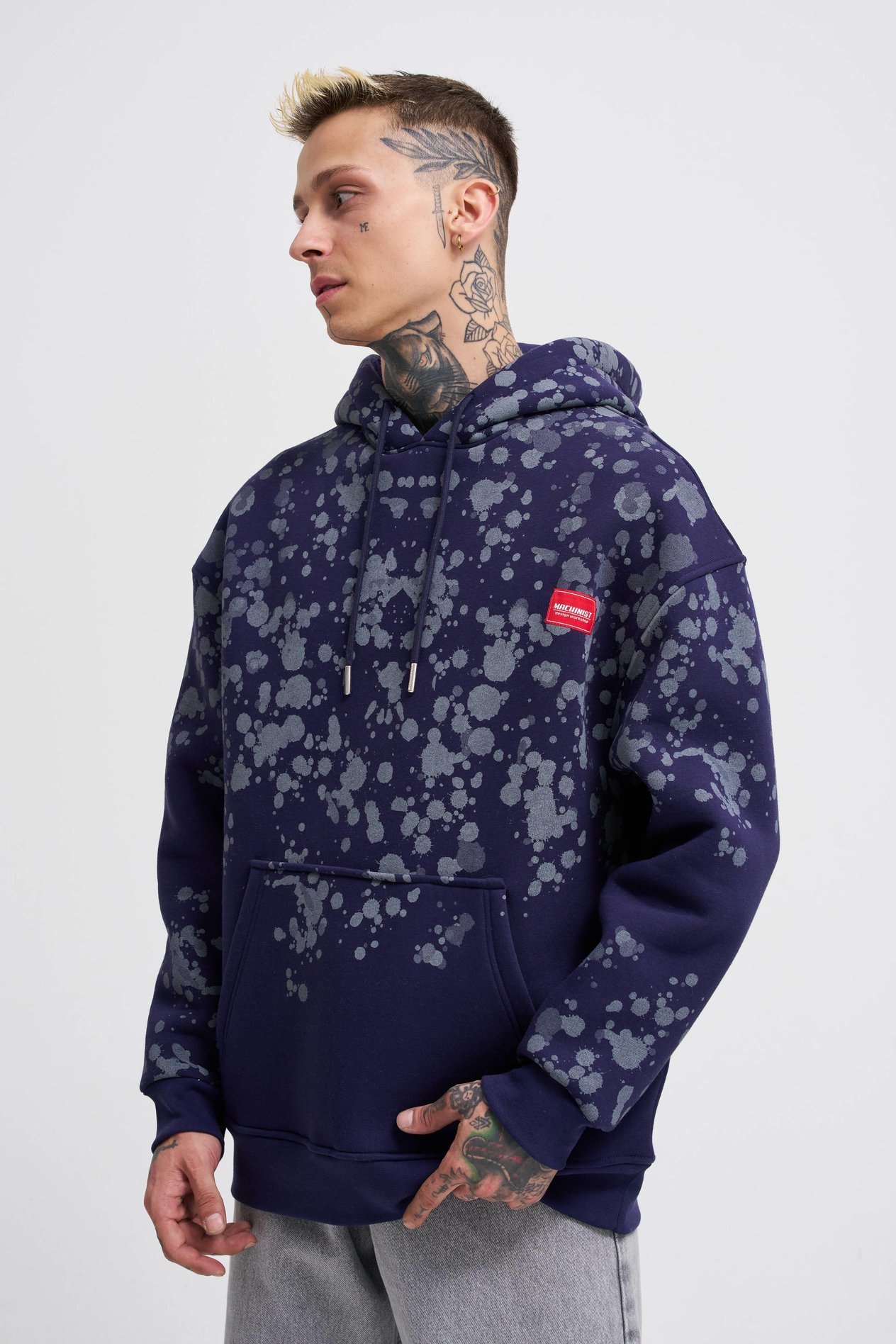 Erkek Splash Printed Hoodie MIDNIGHT BLUE