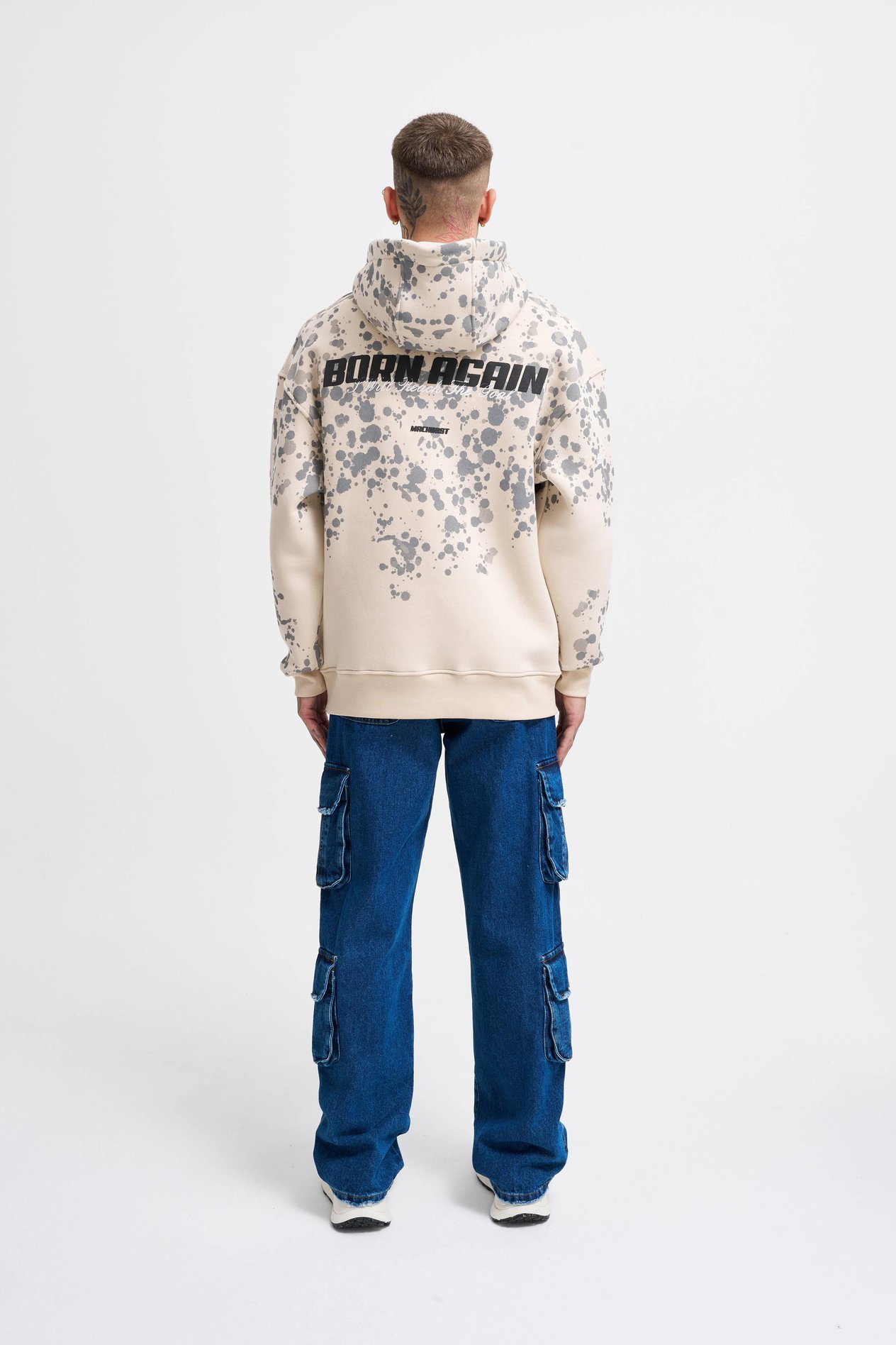 Erkek Splash Printed Hoodie SOFT BEIGE