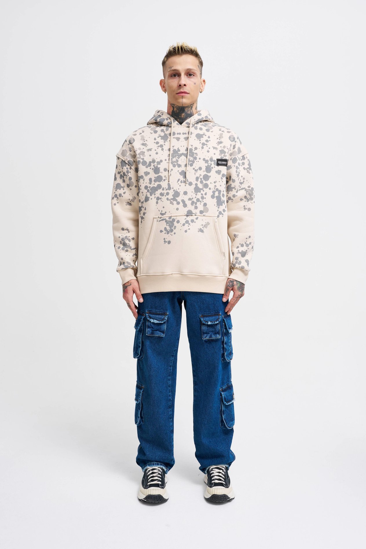 Erkek Splash Printed Hoodie SOFT BEIGE