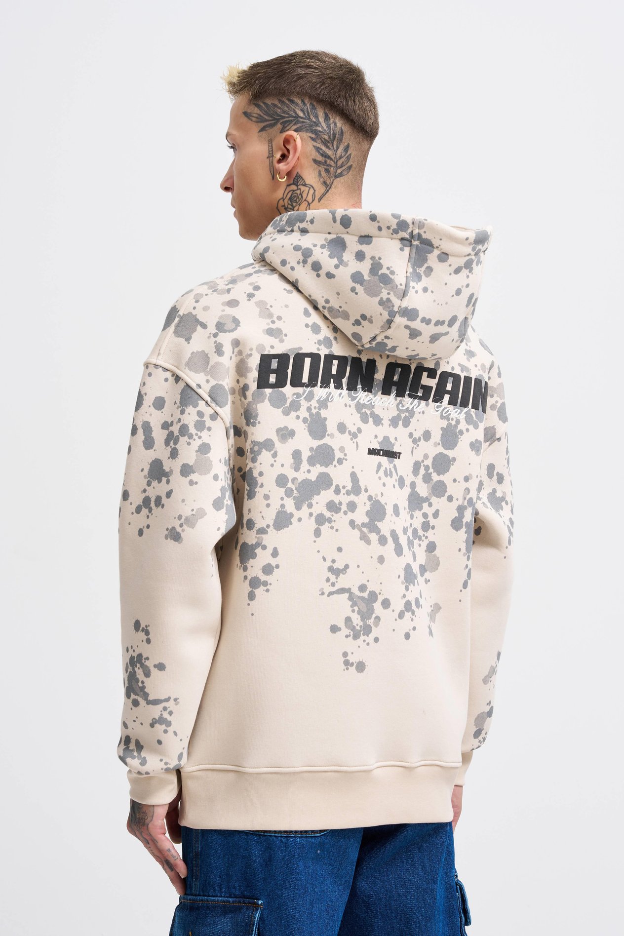 Erkek Splash Printed Hoodie SOFT BEIGE